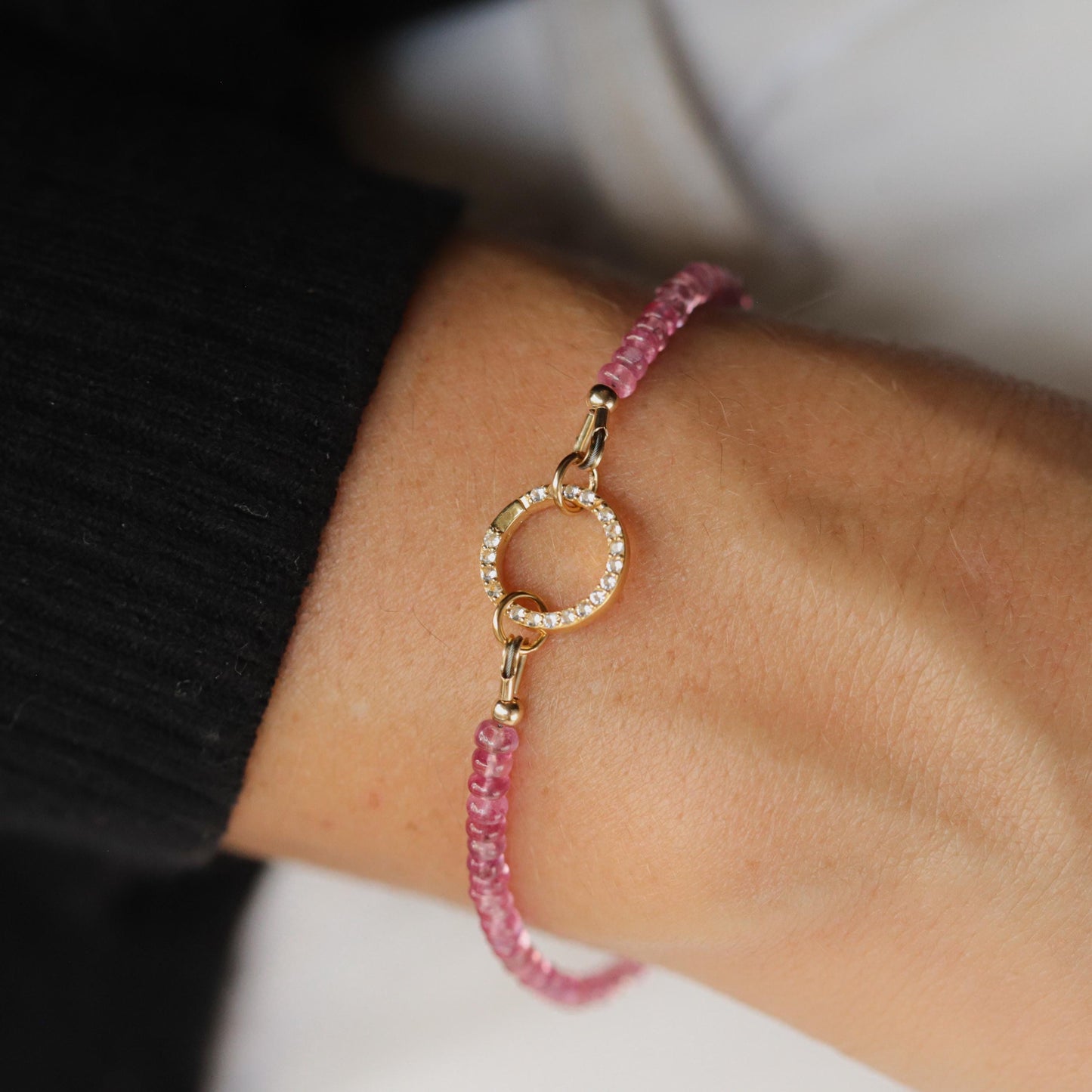 Pink Sapphire Bracelet with White Topaz Carabiner
