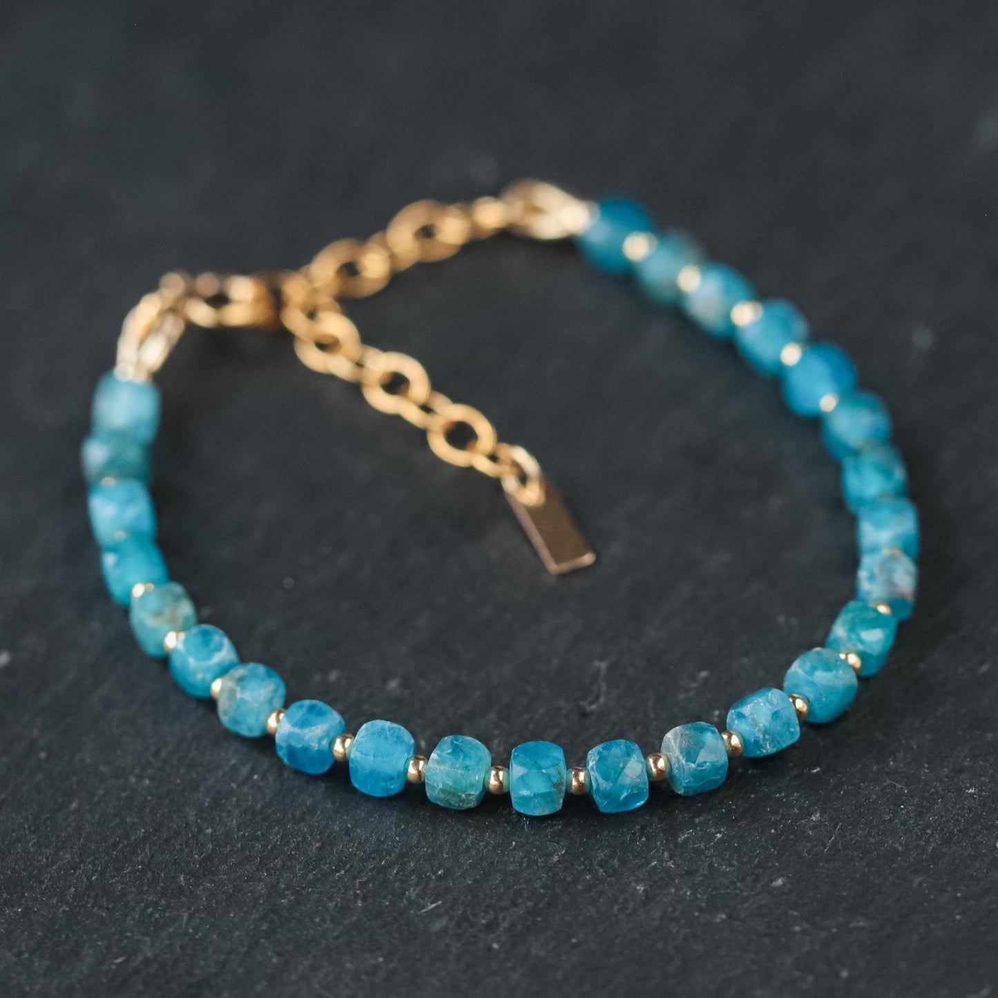 Apatite cube bracelet | blue apatite bracelet, apatite bracelet blue apatite beaded bracelet | gold apatite bracelet | gold apatite