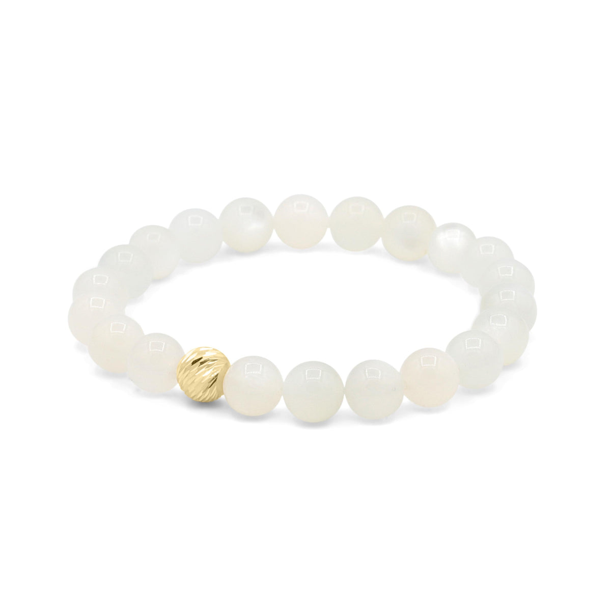 Ethereal Moonstone bracelet with 14K gold accents from Earthly Abundance, featuring smooth moonstone beads on a delicate chain.