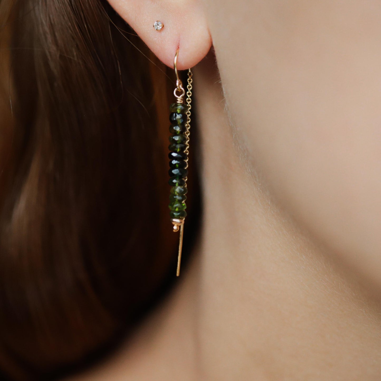 Green tourmaline threaders - 14K gold filled