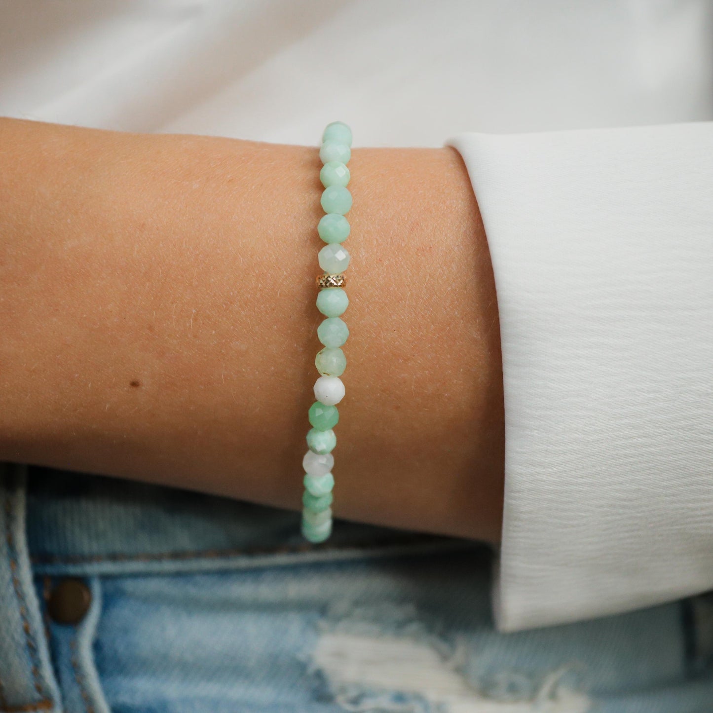 SOLID 14K GOLD Chrysoprase Bracelet | beaded chrysoprase jewelry | Green Chrysoprase jewelry | Chrysoprase bracelet | chrysoprase