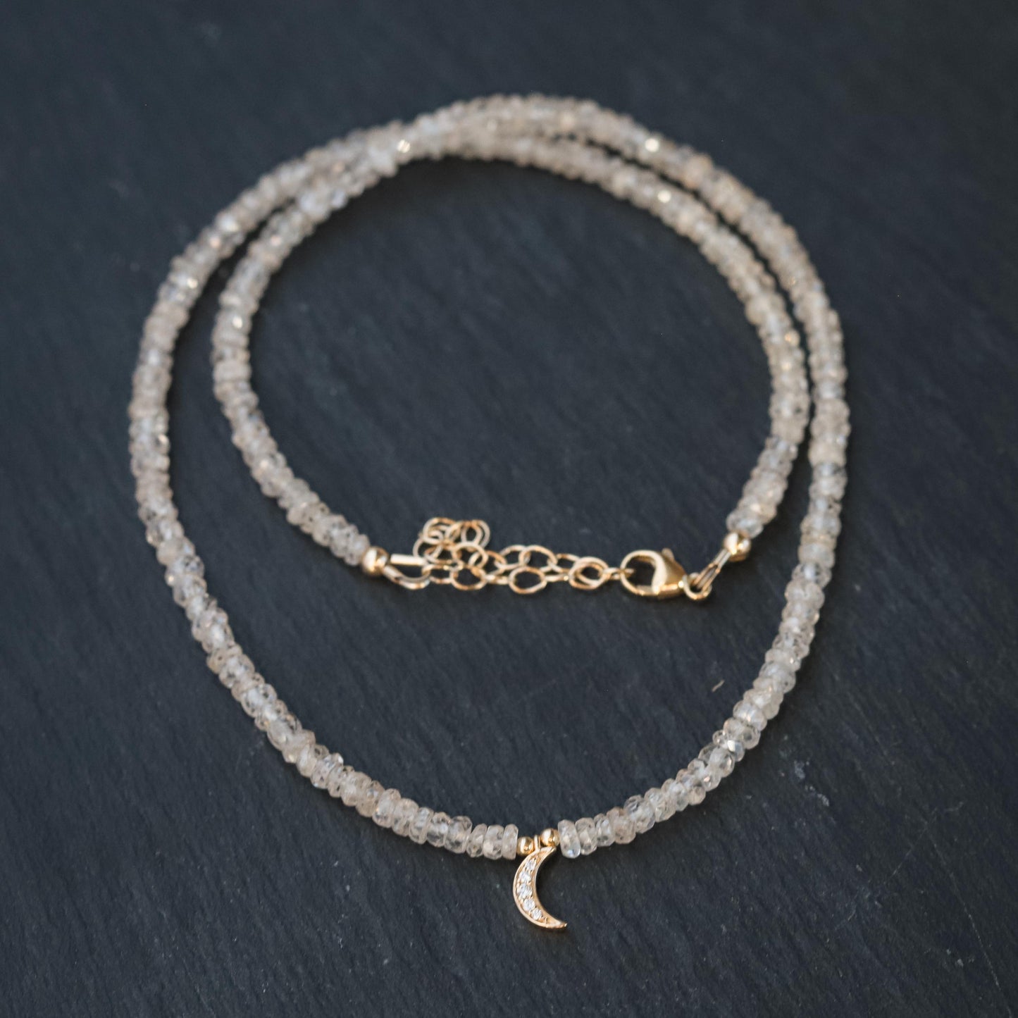 Natural Zircon Necklace with Diamond Crescent