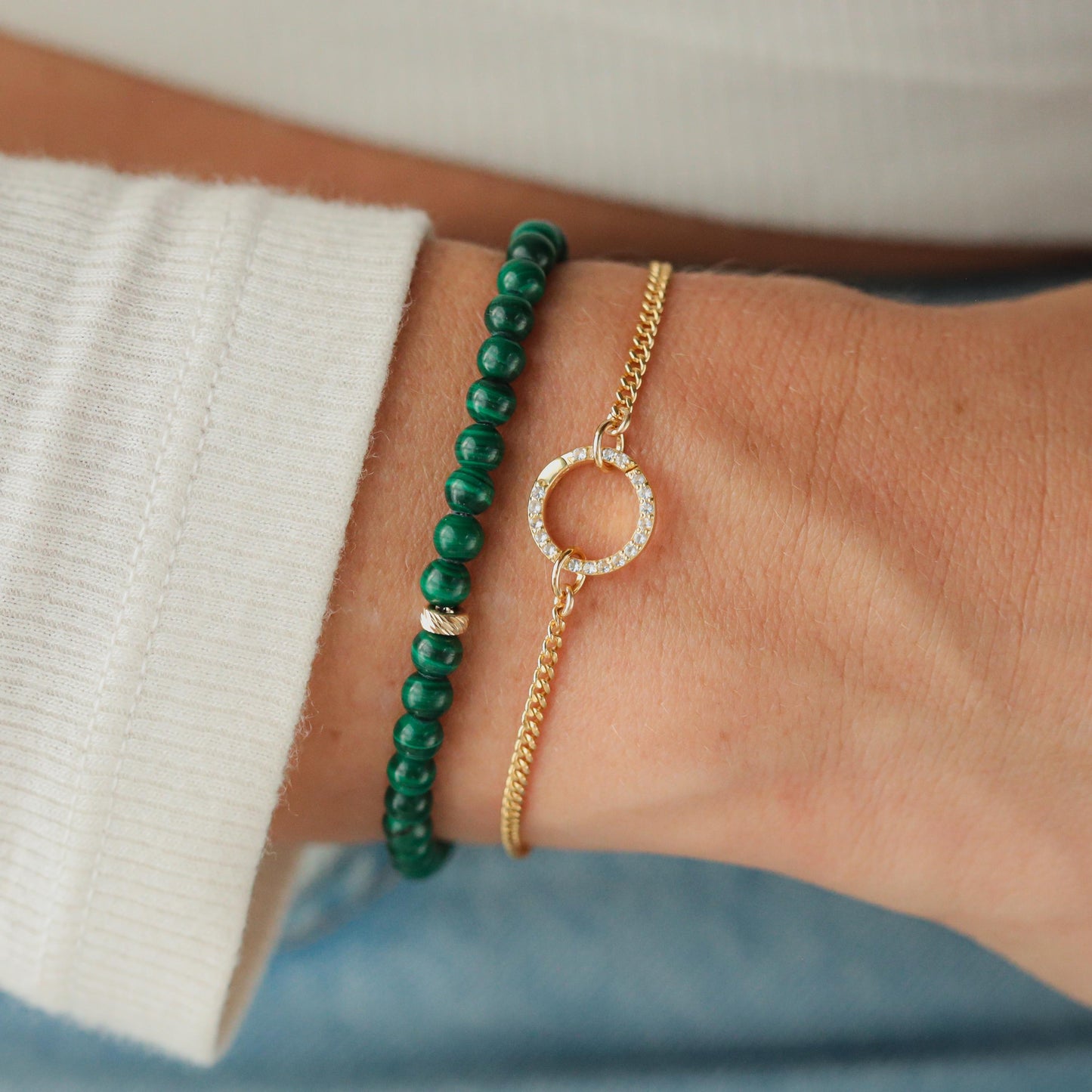 SOLID 14K GOLD Malachite 4mm bracelet | Mini Gemstone Bracelet 4mm | AAA Malachite | Yoga Bracelet | Stackable Bracelet | 4mm malachite