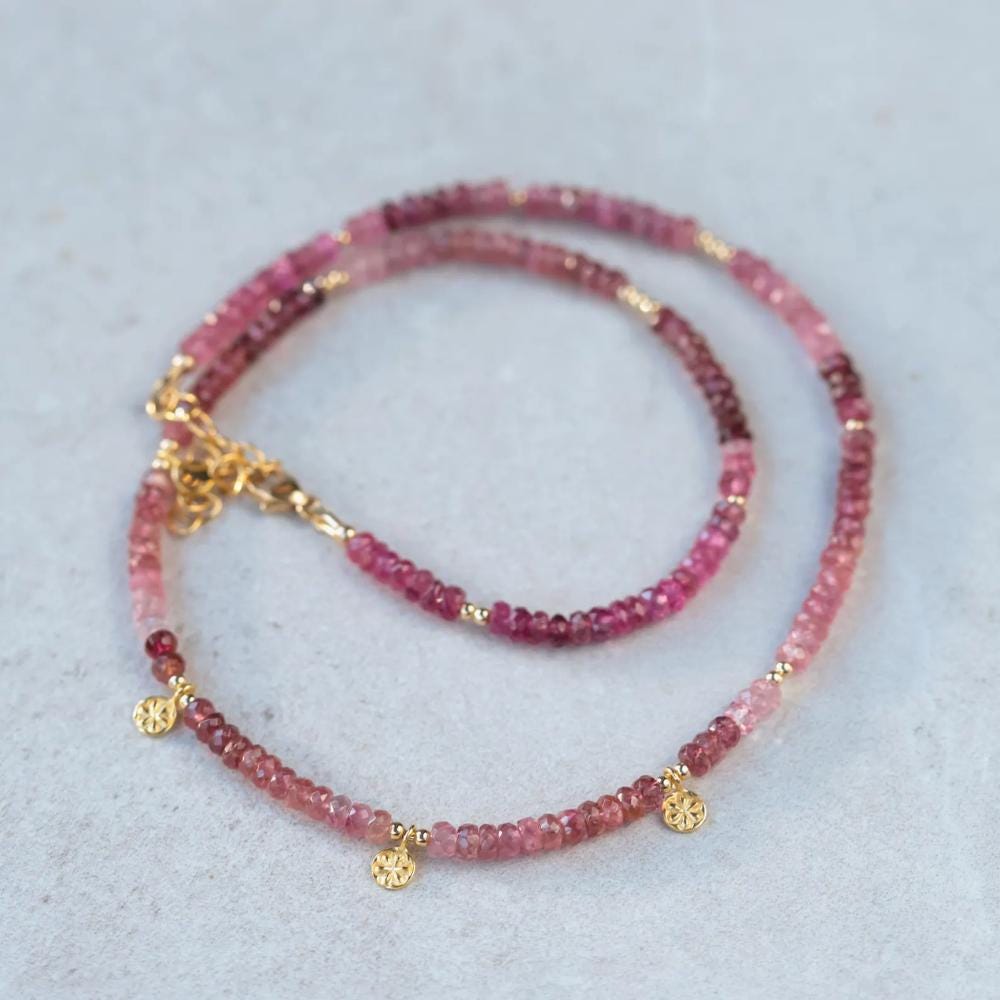 Stunning Pink Tourmaline beaded necklace | Pink Tourmaline | Pink necklace | pink tourmaline necklace | beaded necklace #0467