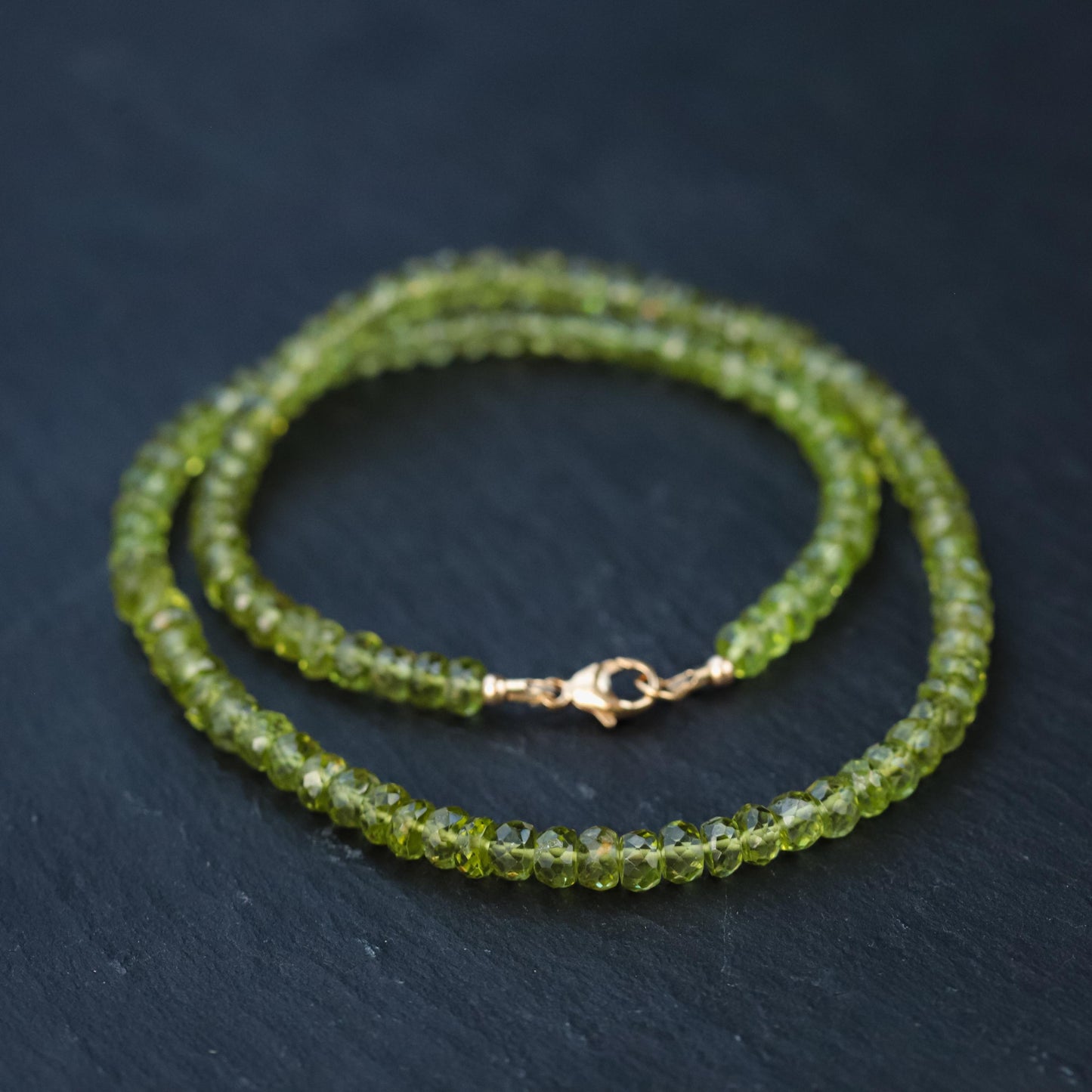 14K GOLD Peridot necklace - beaded peridot necklace - natural green gemstone -peridot jewelry - August birthstone - 16 year anniversary W