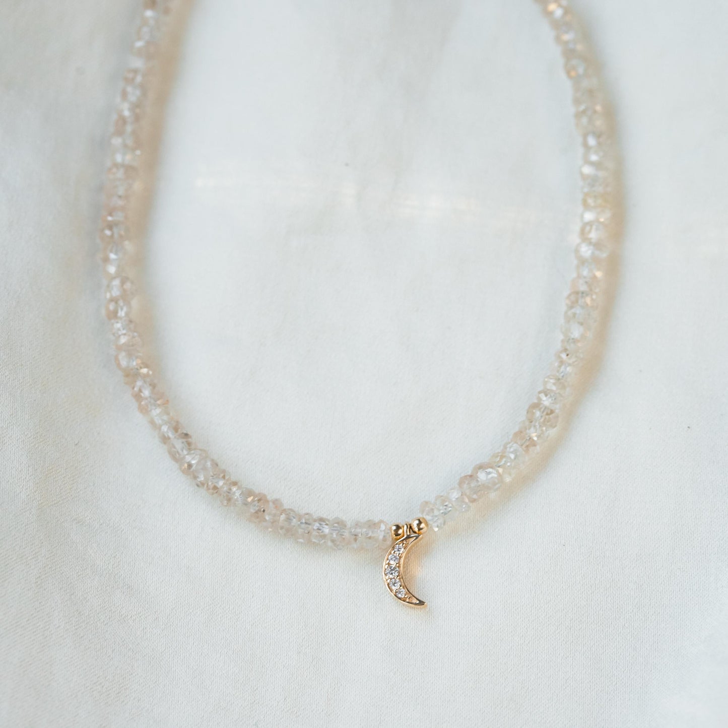 Natural Zircon Necklace with Diamond Crescent