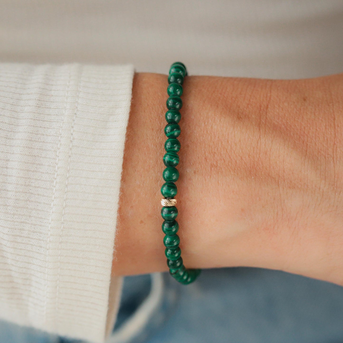SOLID 14K GOLD Malachite 4mm bracelet | Mini Gemstone Bracelet 4mm | AAA Malachite | Yoga Bracelet | Stackable Bracelet | 4mm malachite