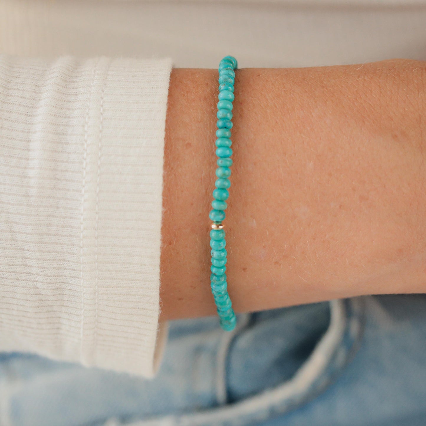 14K GOLD Kingman Turquoise beaded bracelet | Natural authentic turquoise | women's turquoise jewelry | Kingman turquoise | minimalist