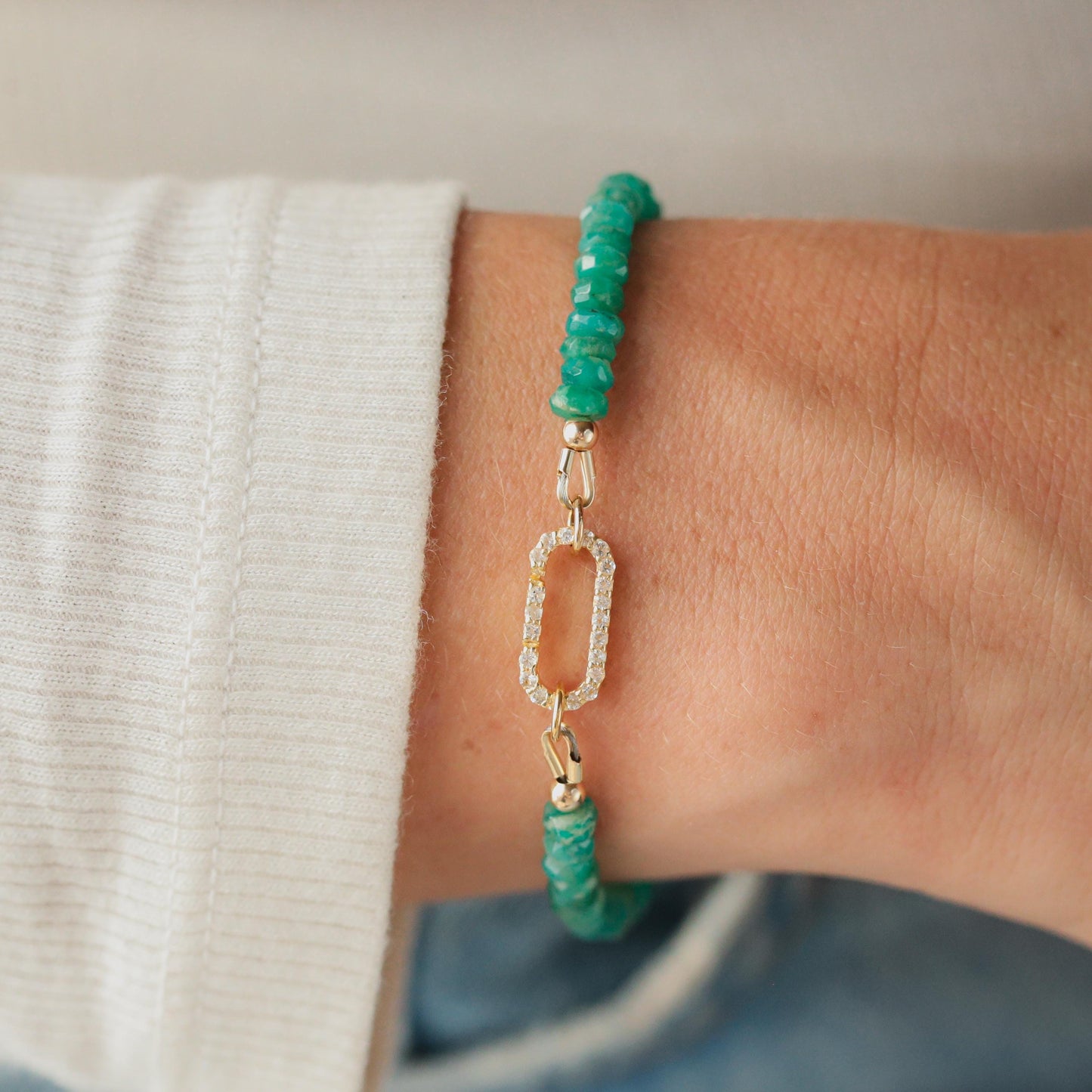 Amazonite Carabiner Bracelet | Dainty Amazonite Bracelet | delicate amazonite bracelet | tiny amazonite gold bracelet | amazonite