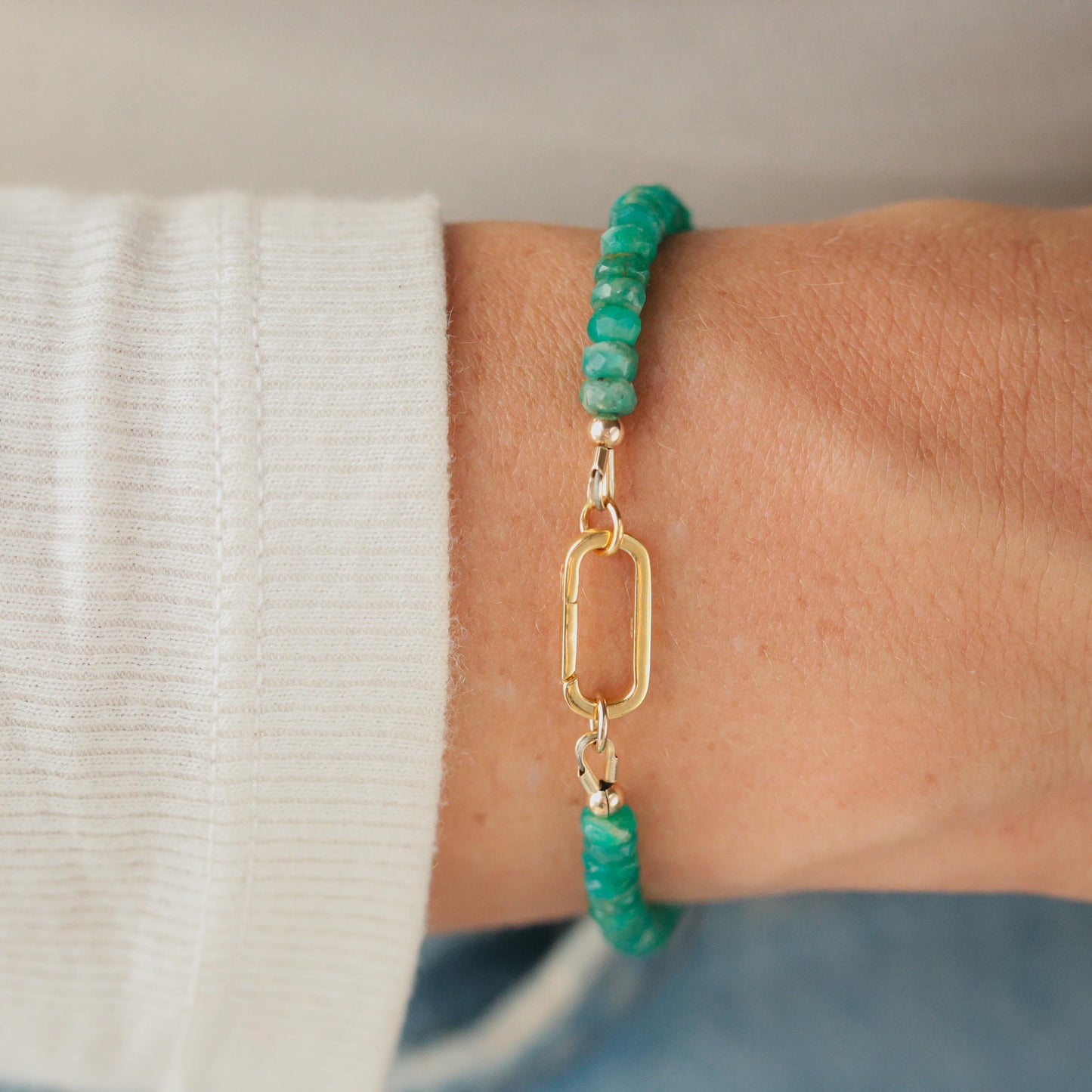 Amazonite Carabiner Bracelet | Dainty Amazonite Bracelet | delicate amazonite bracelet | tiny amazonite gold bracelet | amazonite