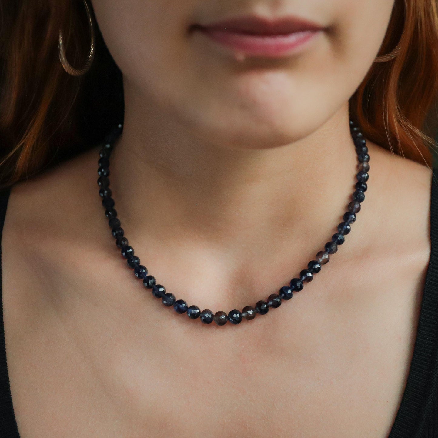 Faceted iolite Necklace | AAAA+ Iolite Beaded Necklace | Iolite necklace for women | Gemstone Necklace for Women | Beaded iolite