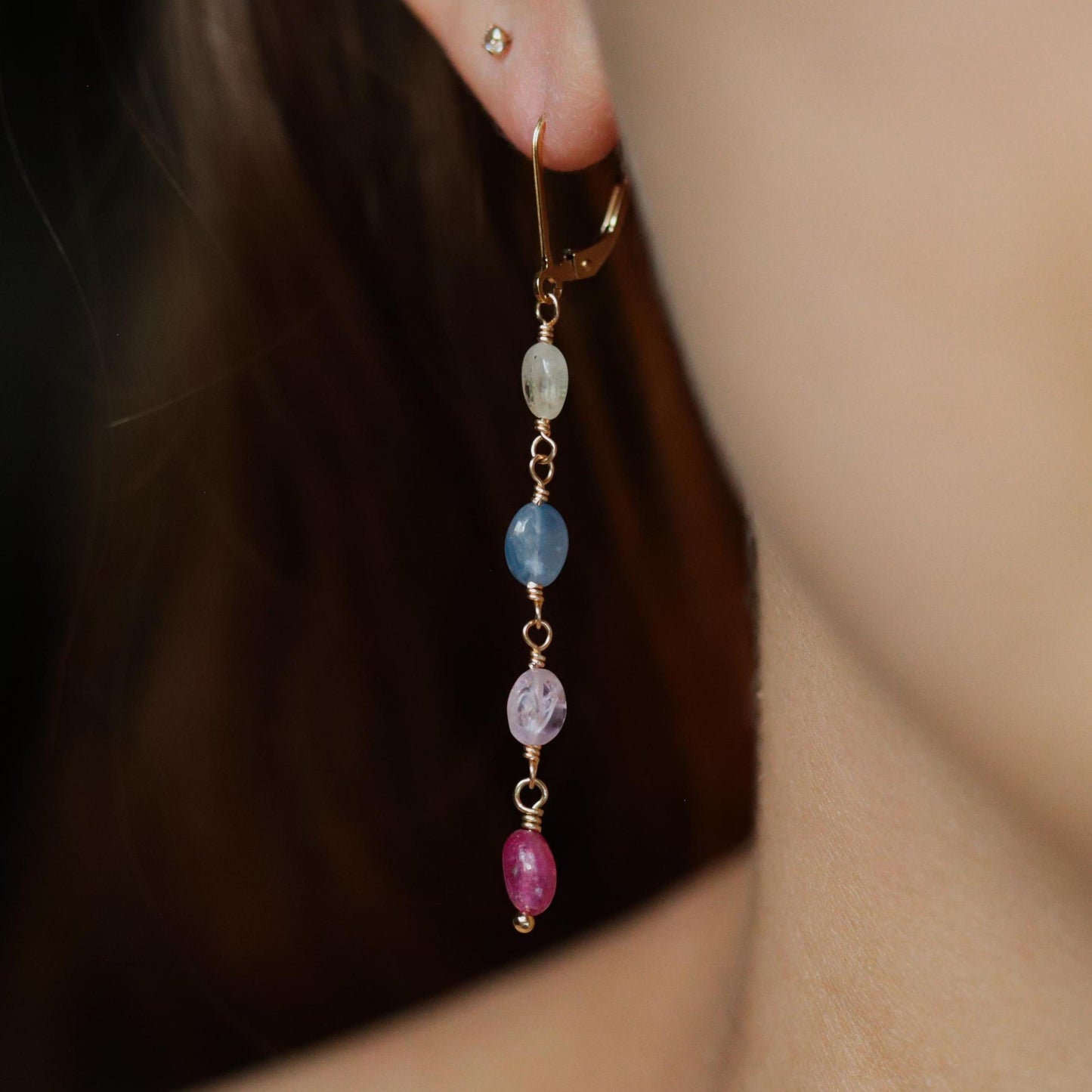 14K gold filled sapphire earrings, AAAA+ sapphire earrings, gold filled sapphire drop earrings, genuine sapphire