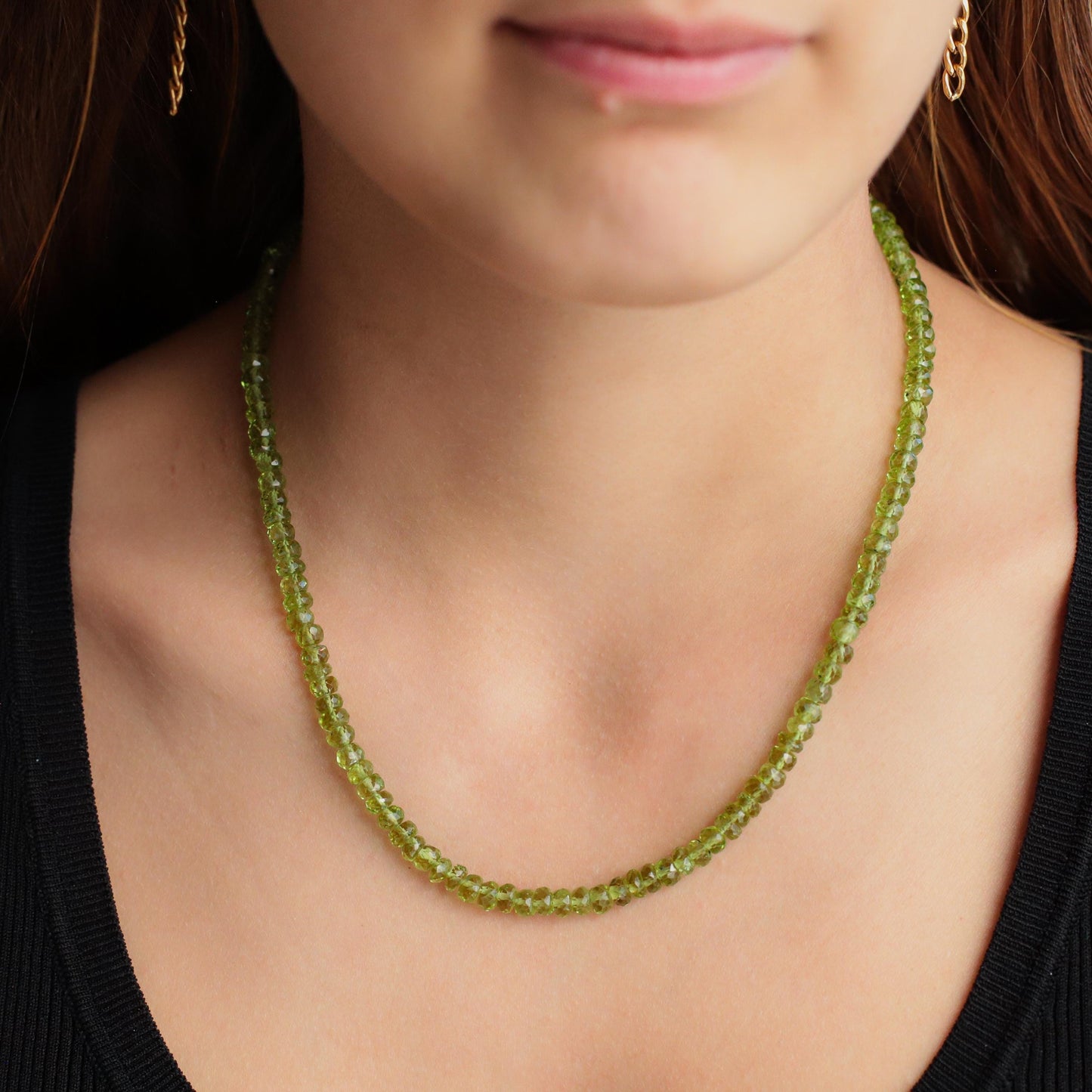 14K GOLD Peridot necklace - beaded peridot necklace - natural green gemstone -peridot jewelry - August birthstone - 16 year anniversary W