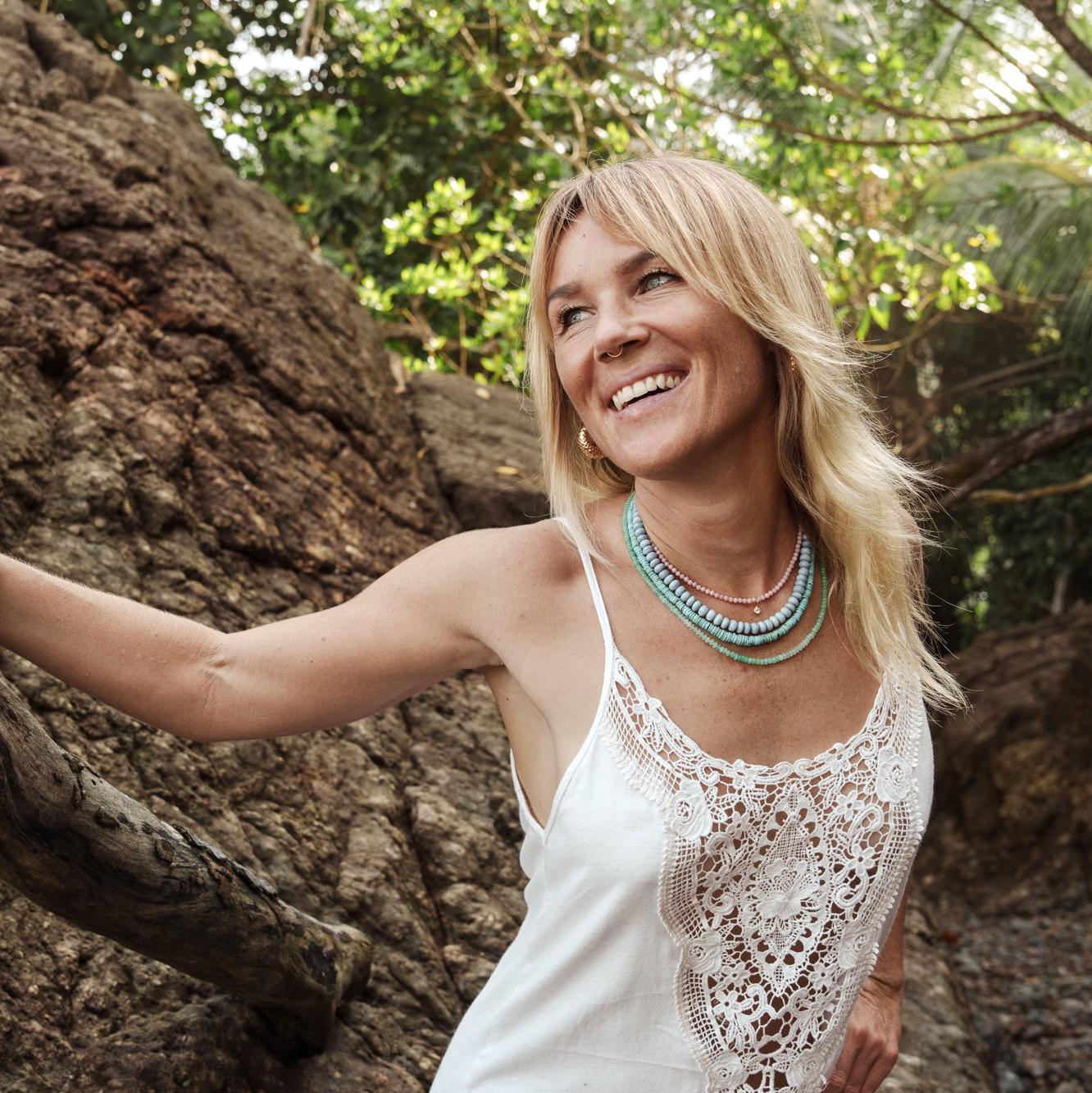 Blue opal smooth rondel necklace