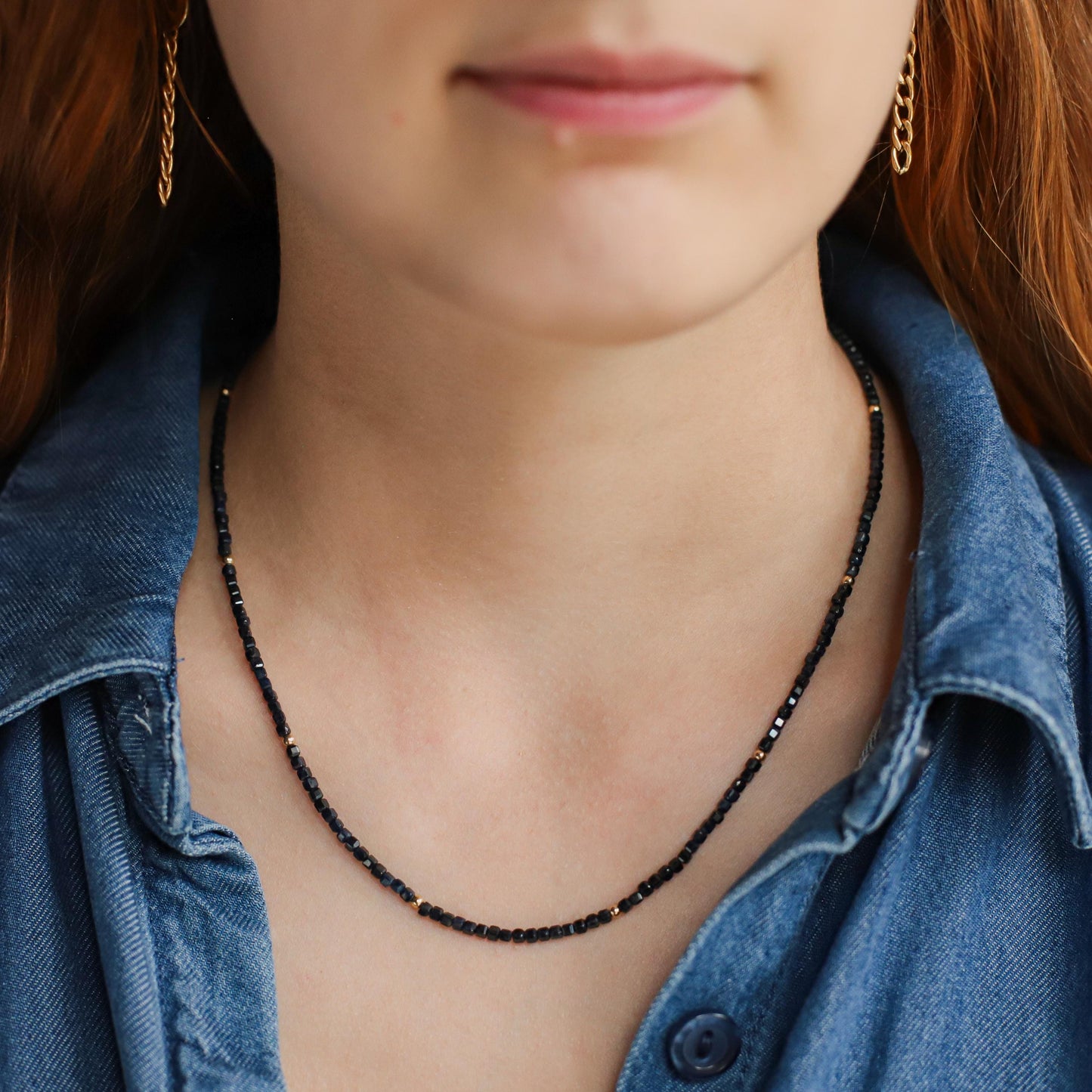 Blue Sapphire Cube Gold filled