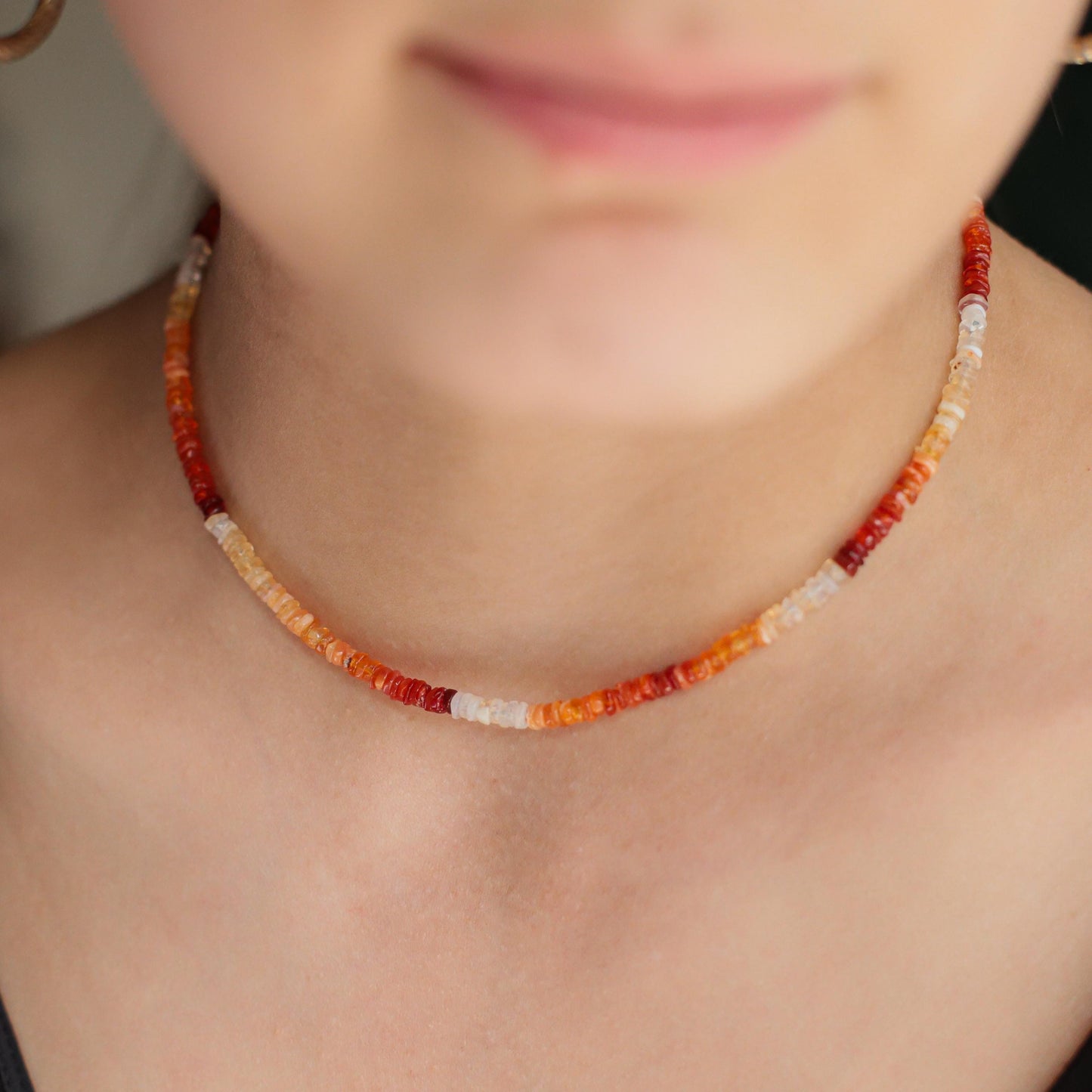 Mexican Fire Opal Necklace, orange and red fire opal beaded, genuine fire opal jewelry, natural opal necklace | orange opal necklace