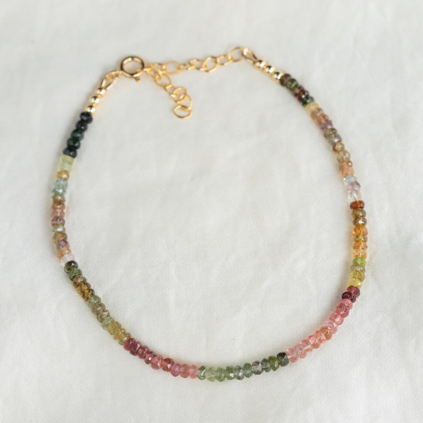 Mixed tourmaline anklet - 14K