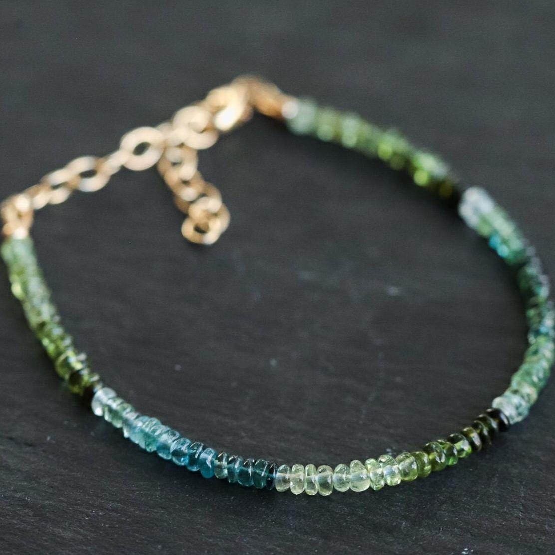 RARE! green Tourmaline Tiny Gemstone Bracelet | Green tourmaline | Smooth 3mm stones | dainty green tourmaline bracelet | tourmaline