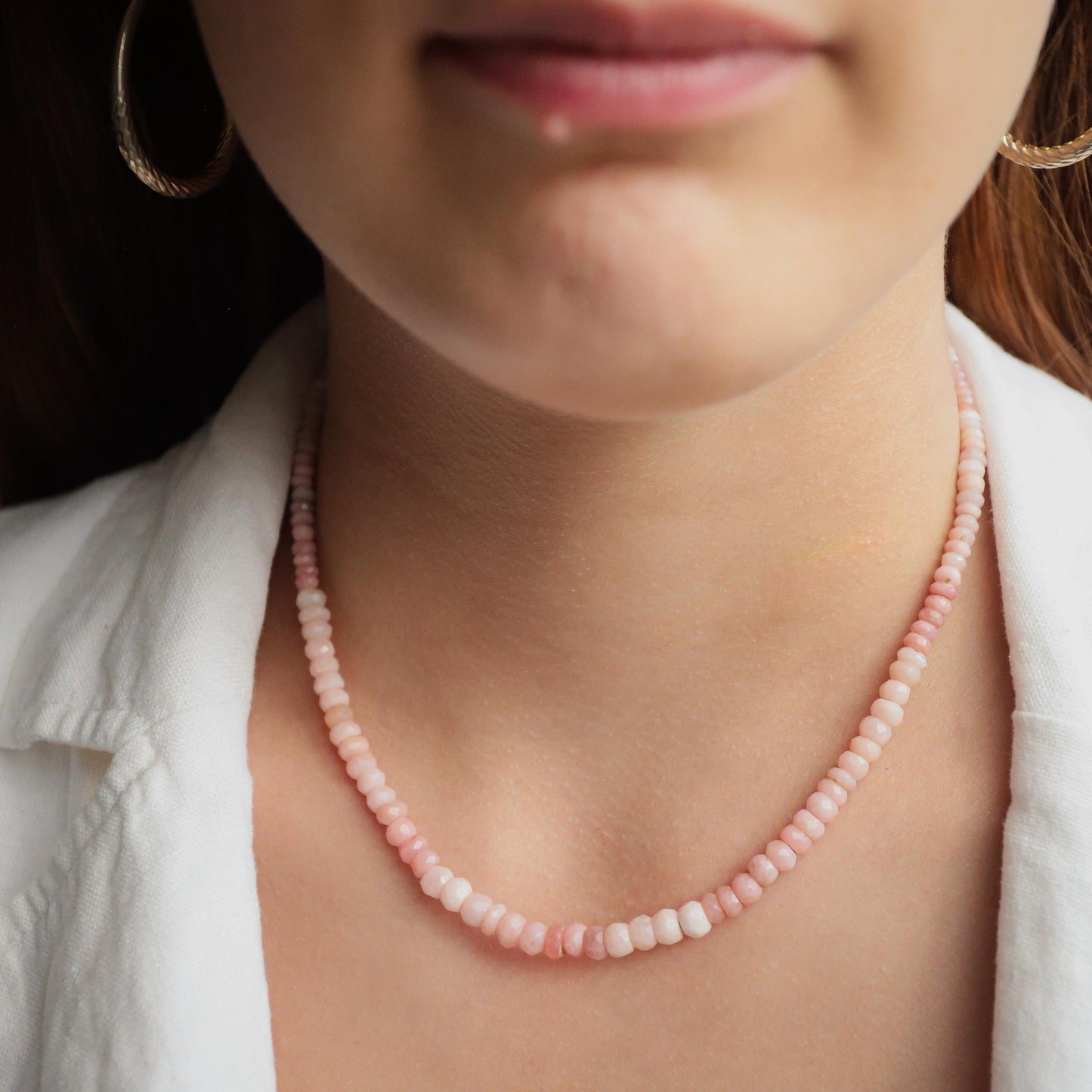 Pink Opal necklace | large pink opal beaded necklace, pink opal choker, pink opal jewelry, October Birthstone, pink gemstone