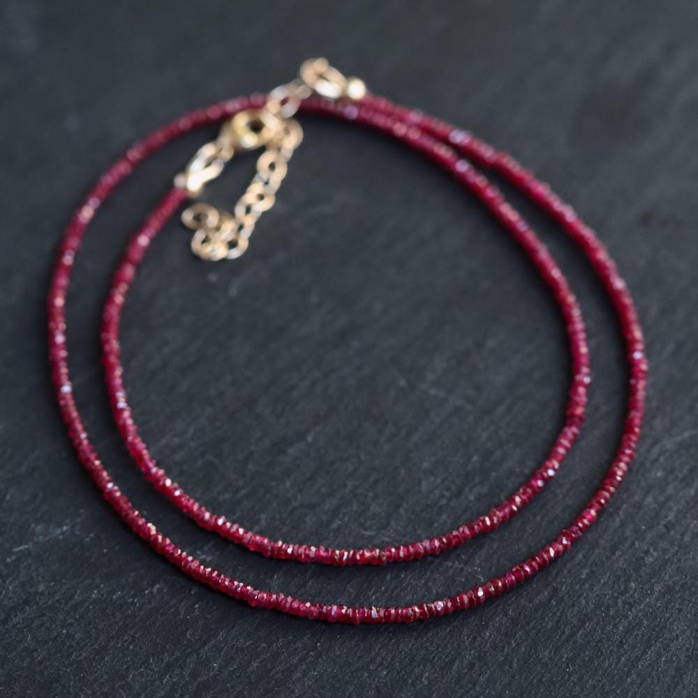 14K GOLD Longido Ruby necklace | Beaded pink ruby Longido Ruby necklace | Ruby necklace Longido Ruby | July birthstone necklace | ruby