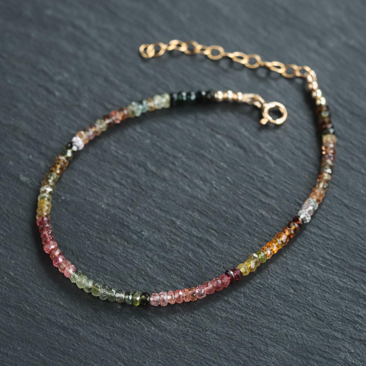Mixed tourmaline anklet - 14K