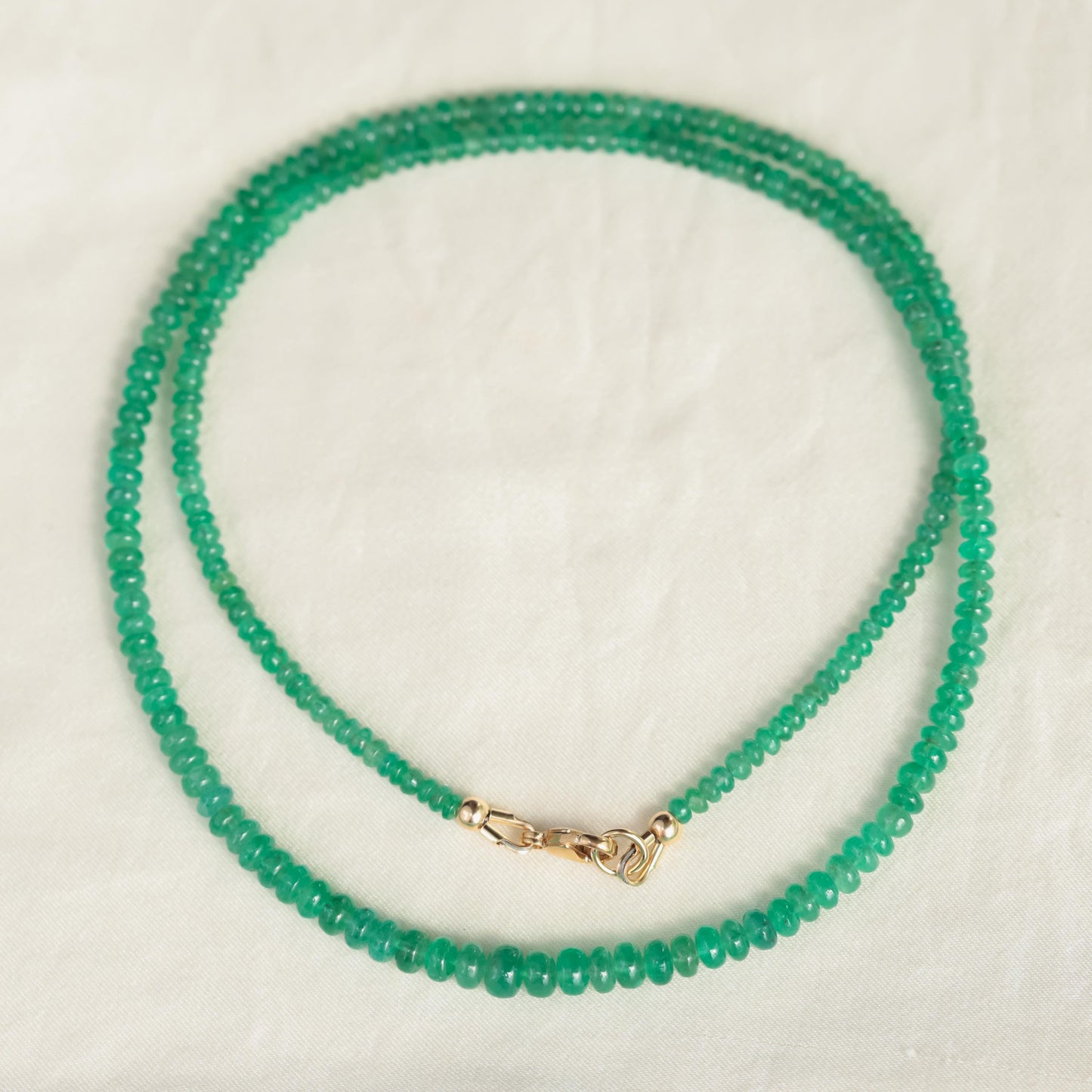 14K Zambian Emerald Necklace, Zambian emerald necklace | May birthstone necklace | smooth dainty Zambian emerald beaded