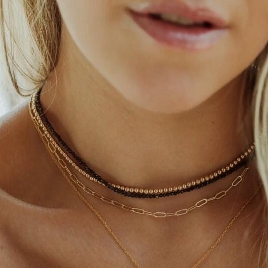 14K GOLD Blue Sapphire Beaded Necklace, Women's Gemstone Choker Necklace, Faceted Blue Sapphire | September birthstone | rose gold sapphire