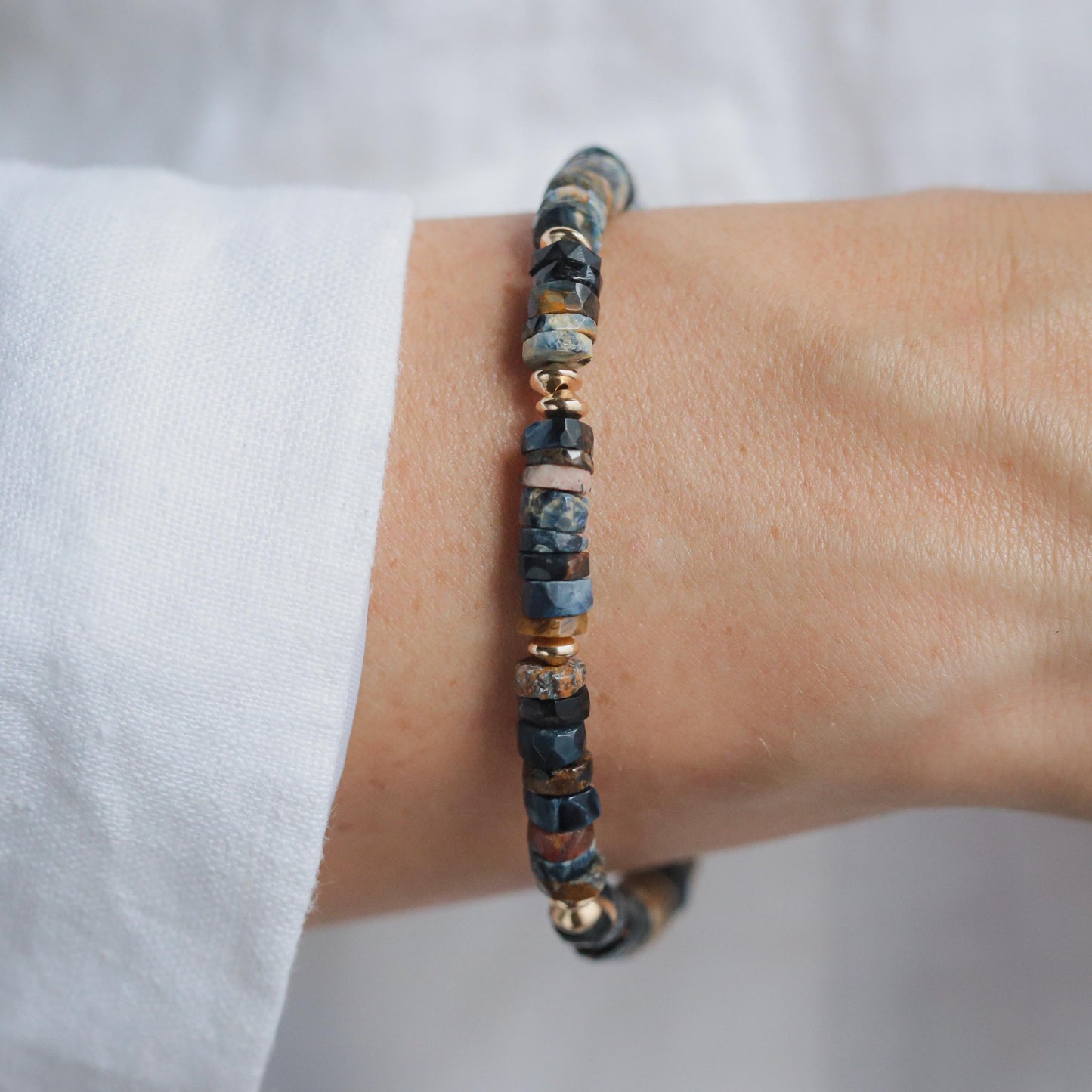 AAAA+ Genuine Pietersite Bracelet, Delicate Pietersite Stacking Bracelet, faceted Pietersite bracelets, Heishi Beads Pietersite, Pietersite