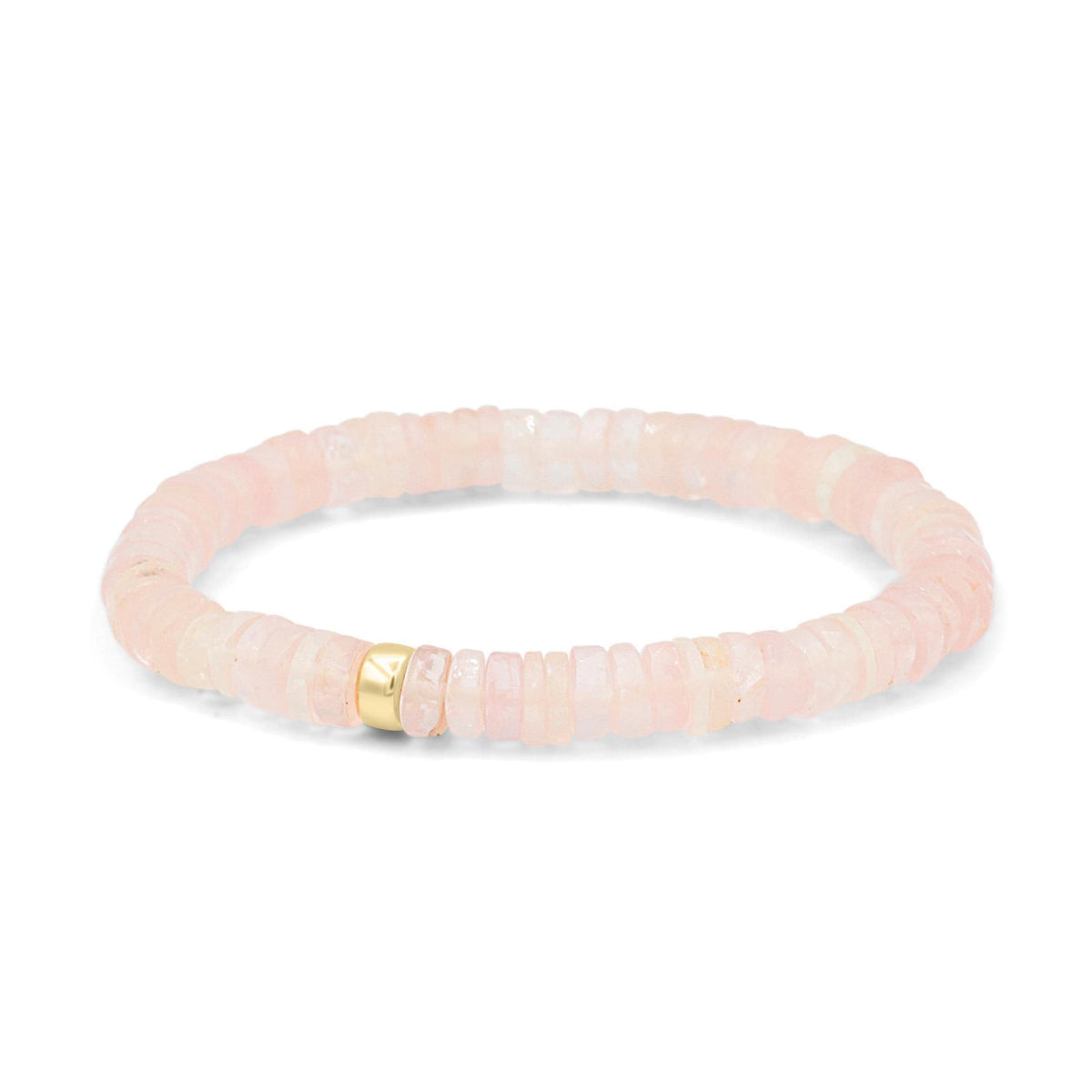 Rose Quartz Heishi bracelet by Earthly Abundance featuring smooth pink quartz beads on a stretch cord.