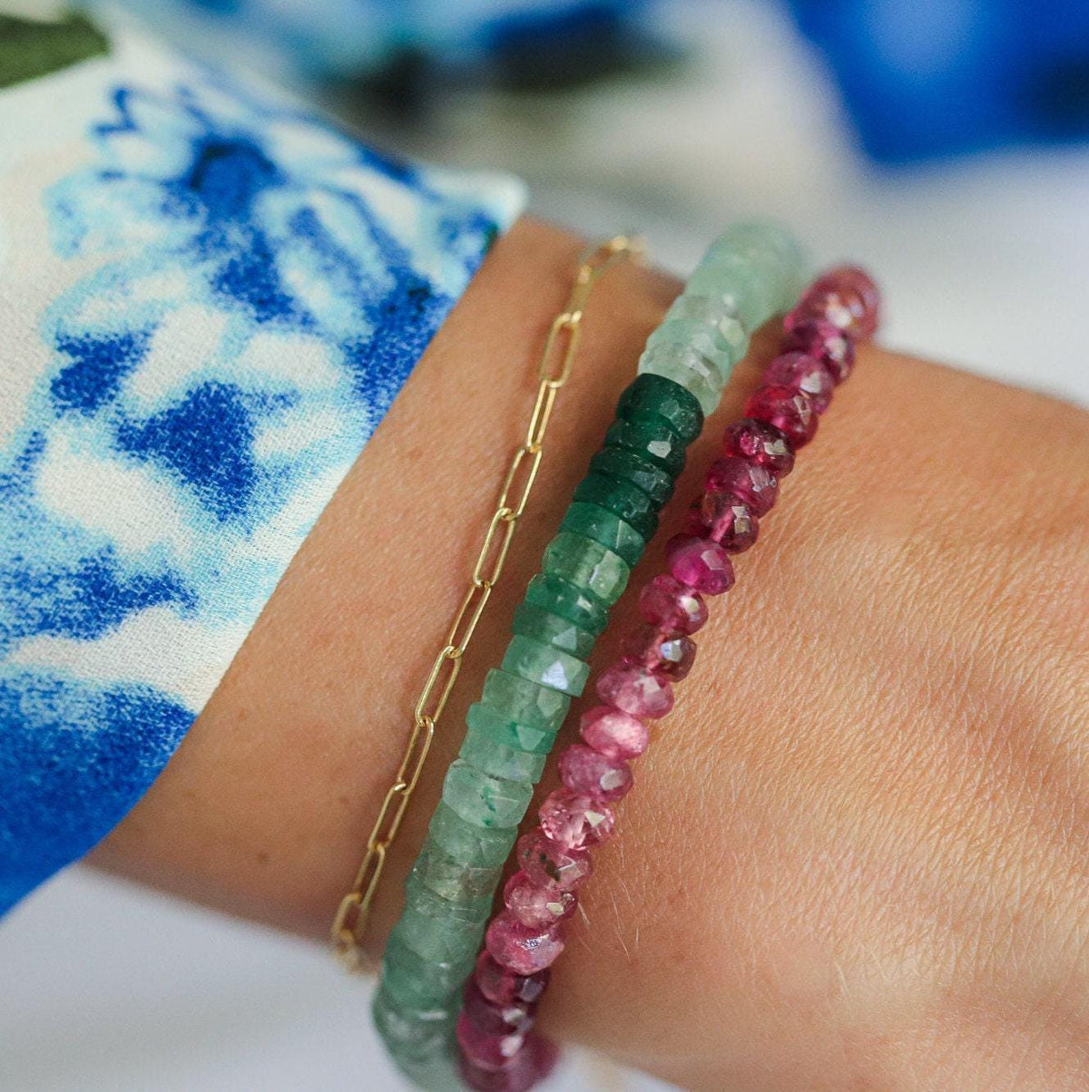 Green strawberry quartz heishi bracelet featuring small, round green quartz beads from Earthly Abundance.