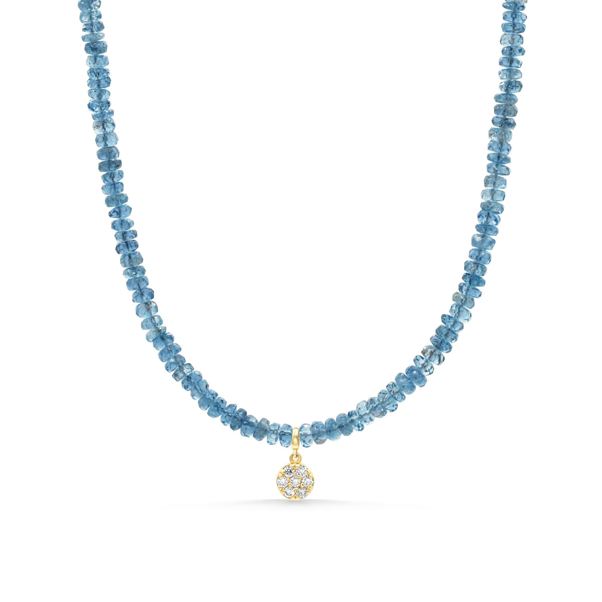 Santa Maria aquamarine diamond necklace by Earthly Abundance featuring a large aquamarine gemstone and sparkling diamonds on a silver chain