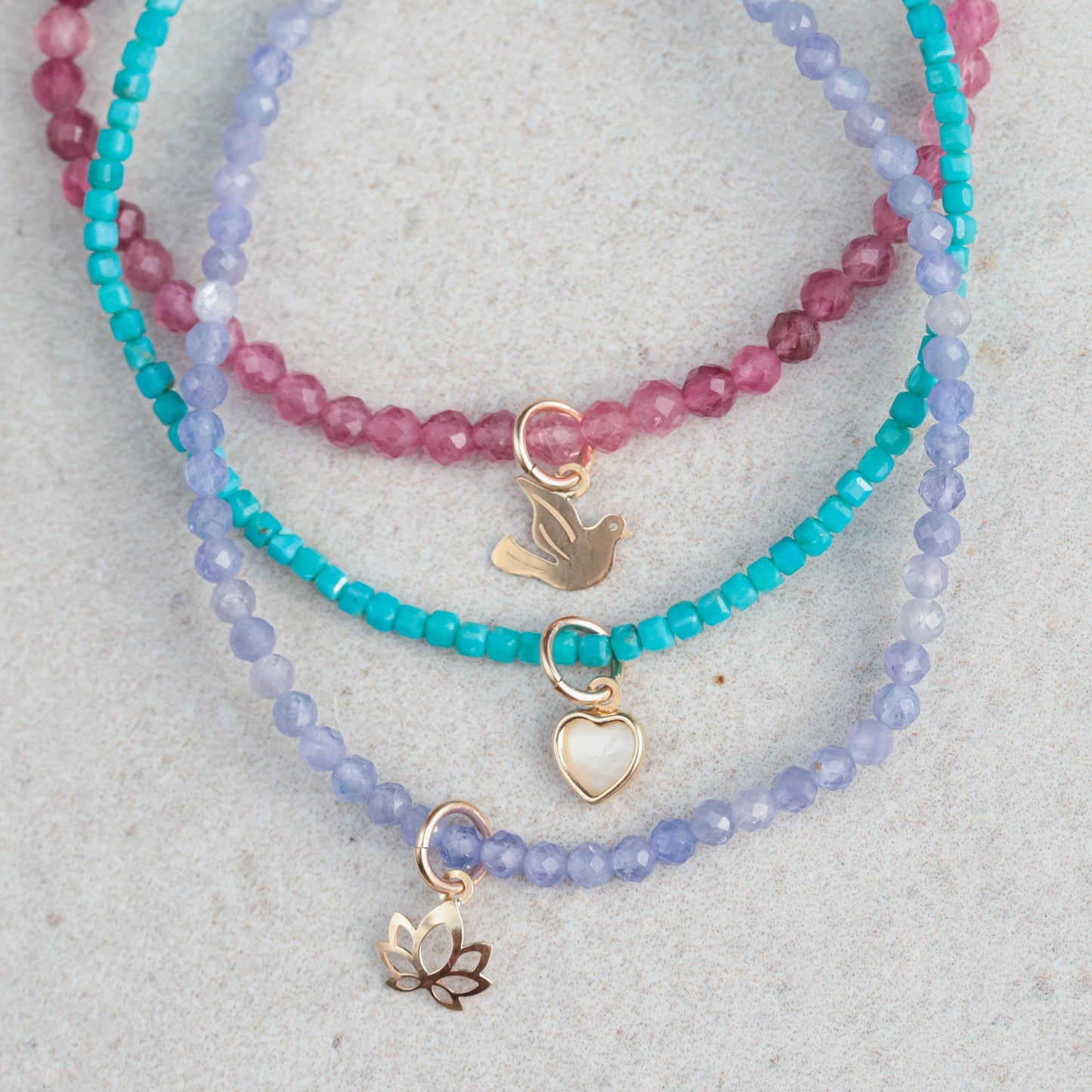 Turquoise cube heart bracelet with mother of pearl accents and 14K gold clasp by Earthly Abundance