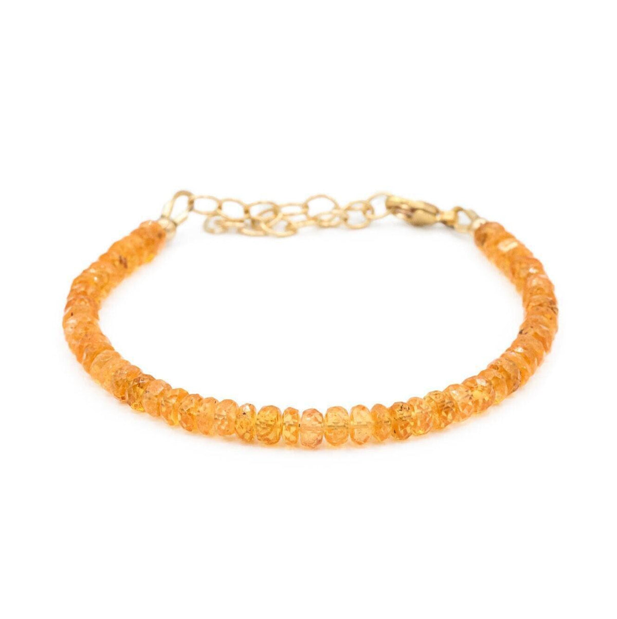 Earthly Abundance Spessartite Garnet bracelet featuring vibrant orange gemstones on a delicate silver chain.