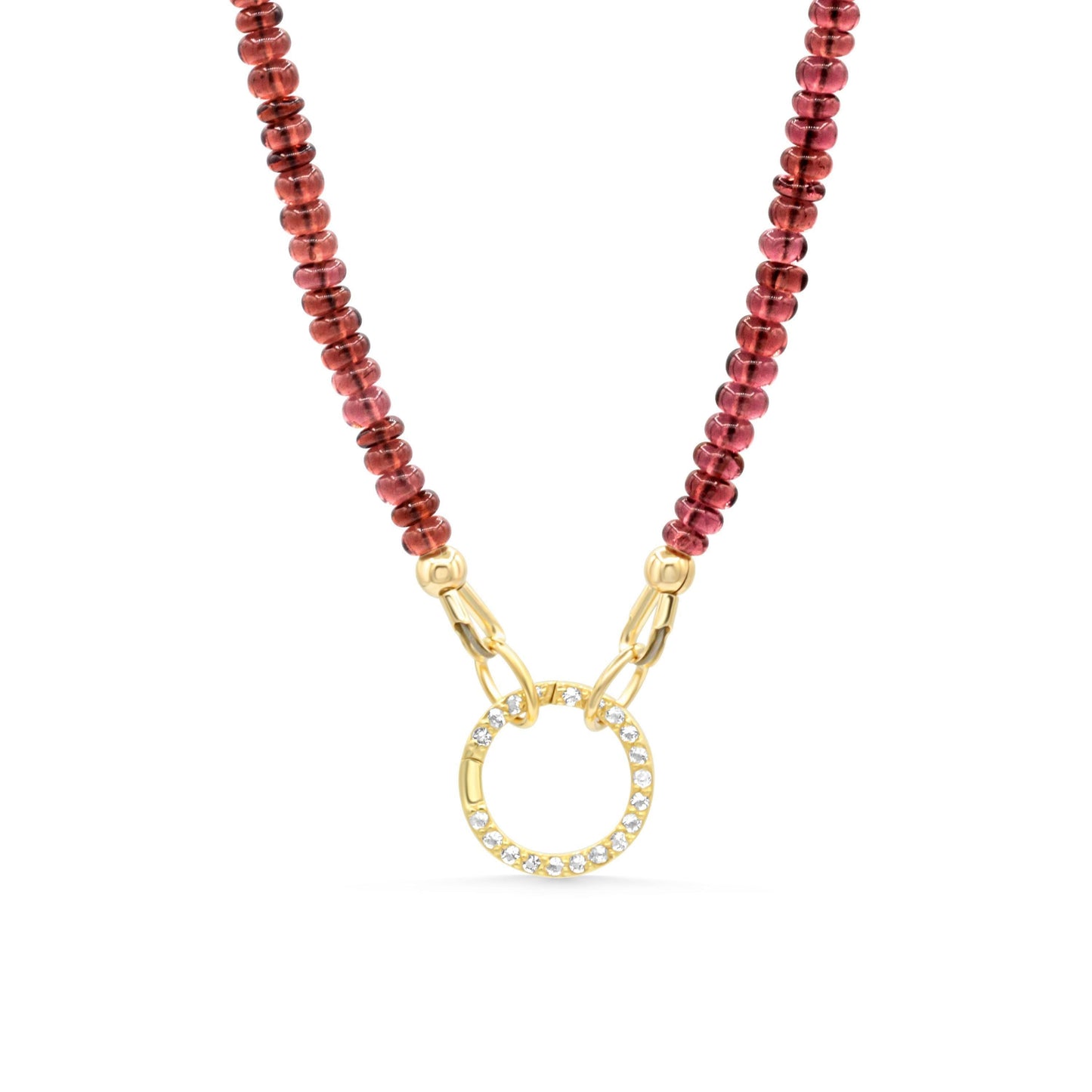 Garnet and white topaz necklace with silver chain from Earthly Abundance, featuring a pendant with vibrant red and clear gemstones.