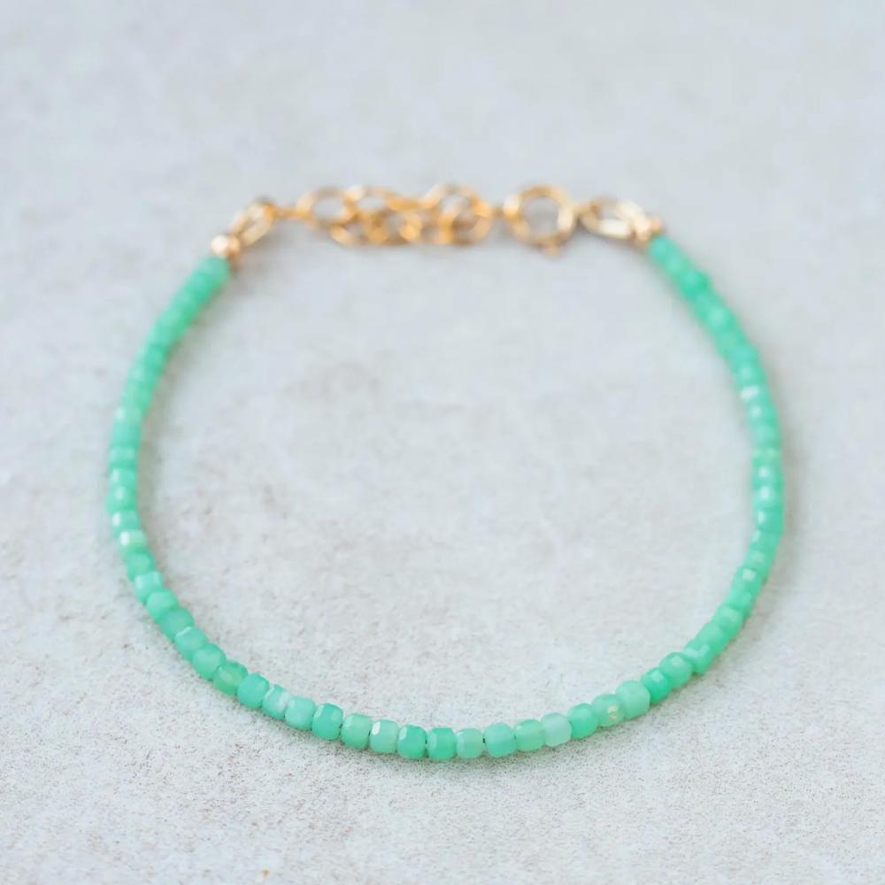 Cube-cut gemstone bracelet in 14K gold from Earthly Abundance featuring square gemstones on a delicate chain.