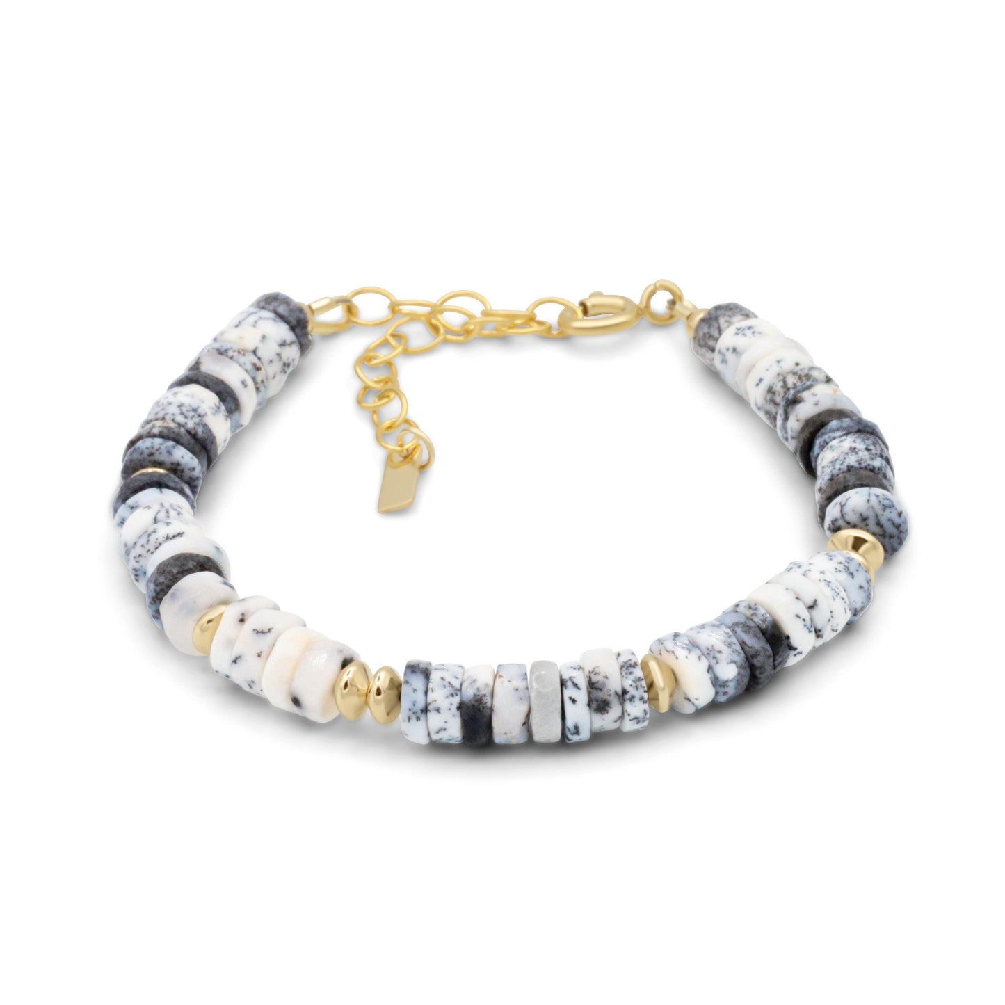 Dendrite Opal bracelet from Earthly Abundance featuring polished, natural gemstone beads on a stretchy cord.