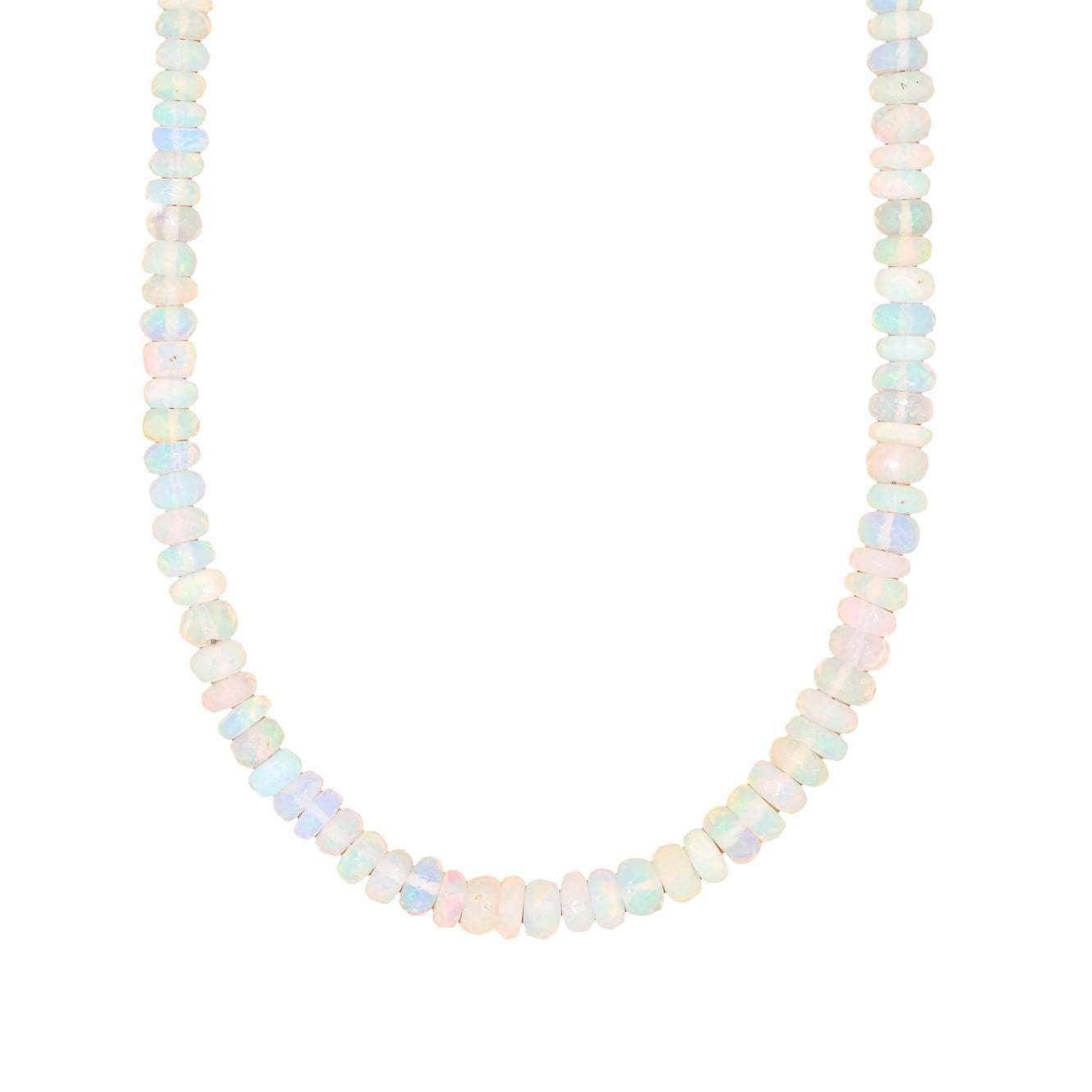 Ethiopian opal beaded necklace from Earthly Abundance Jewelry featuring vibrant, multicolored gemstone beads on a delicate chain.