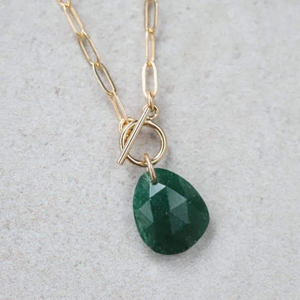 Aventurine toggle necklace with polished green stones and silver clasp, stylish jewelry piece by Earthly Abundance.