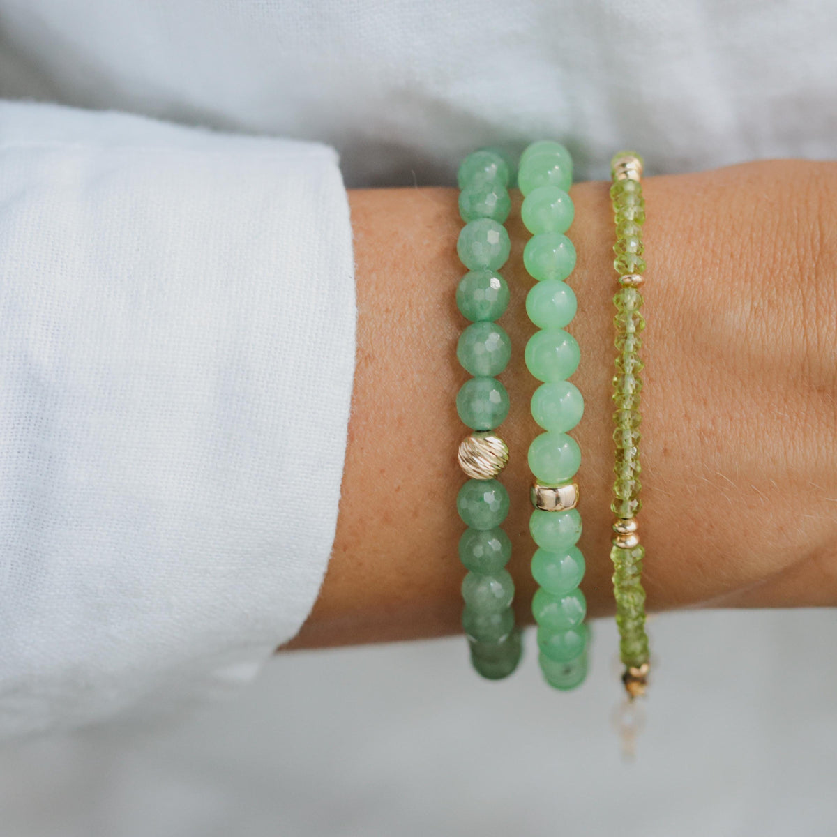 Lime Light Chrysoprase bracelet featuring vibrant green stones set in a stylish design by Earthly Abundance.