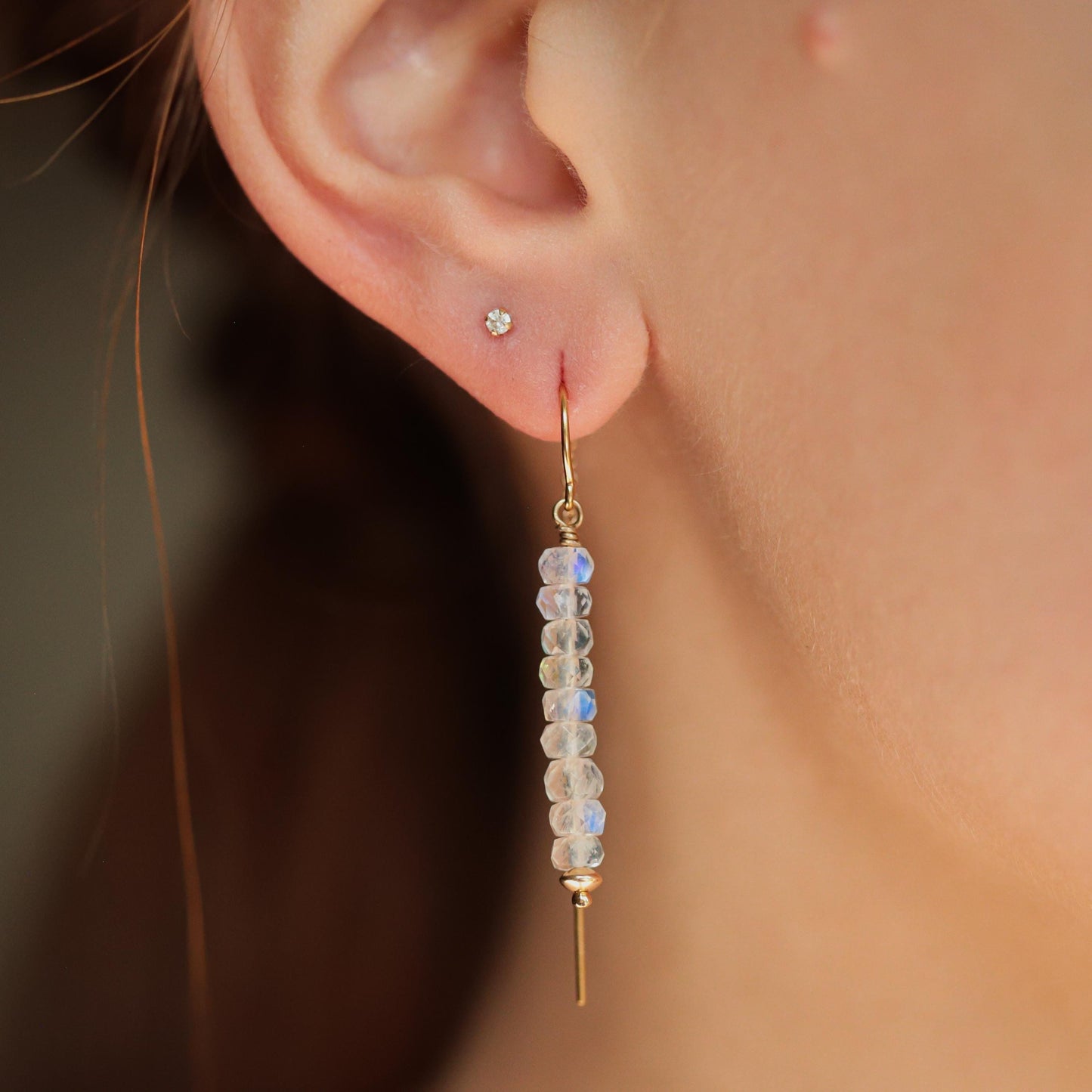 Rainbow moonstone threader earrings