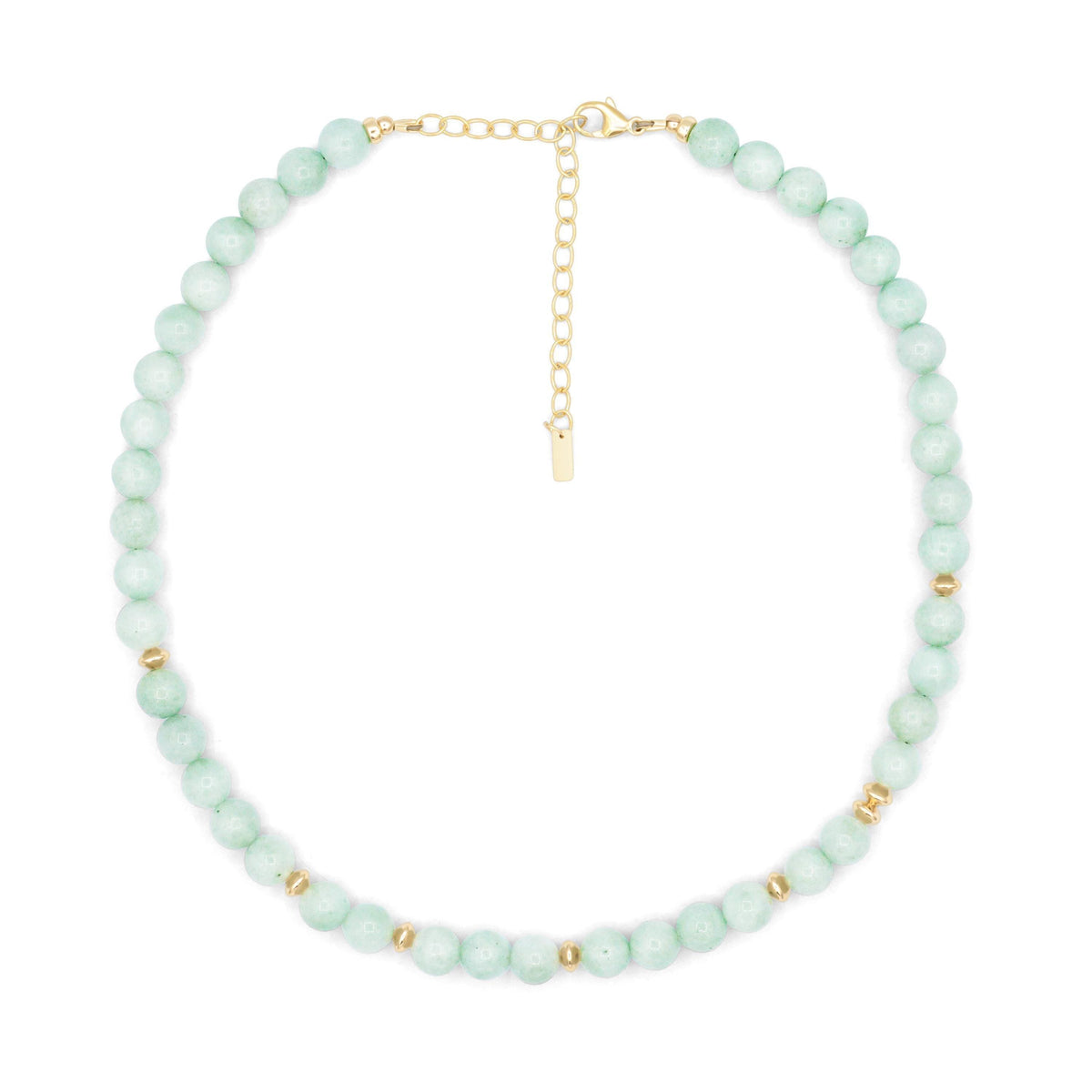 Serene Jadeite Necklace featuring polished green jadeite beads on a delicate string, by Earthly Abundance.
