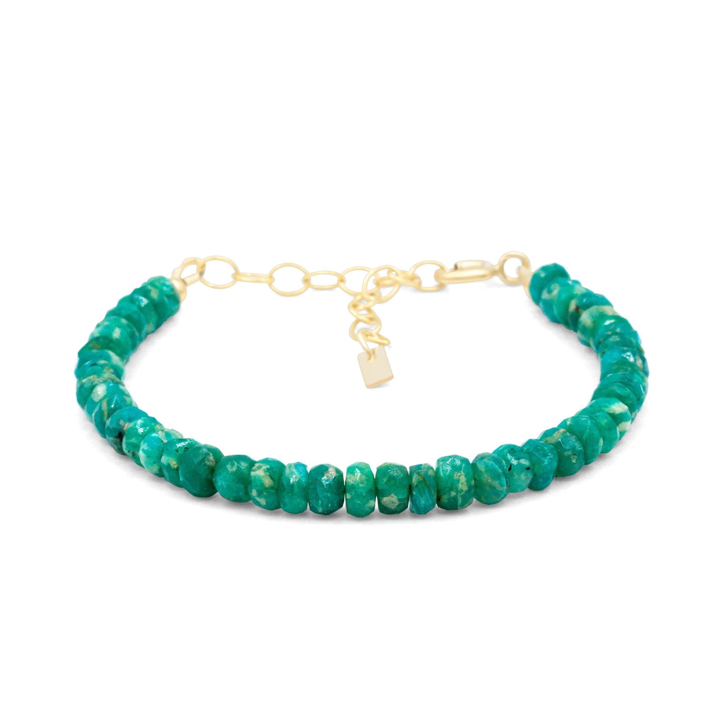 Heart-centered Amazonite bracelet by Earthly Abundance featuring smooth turquoise beads and a small heart charm.