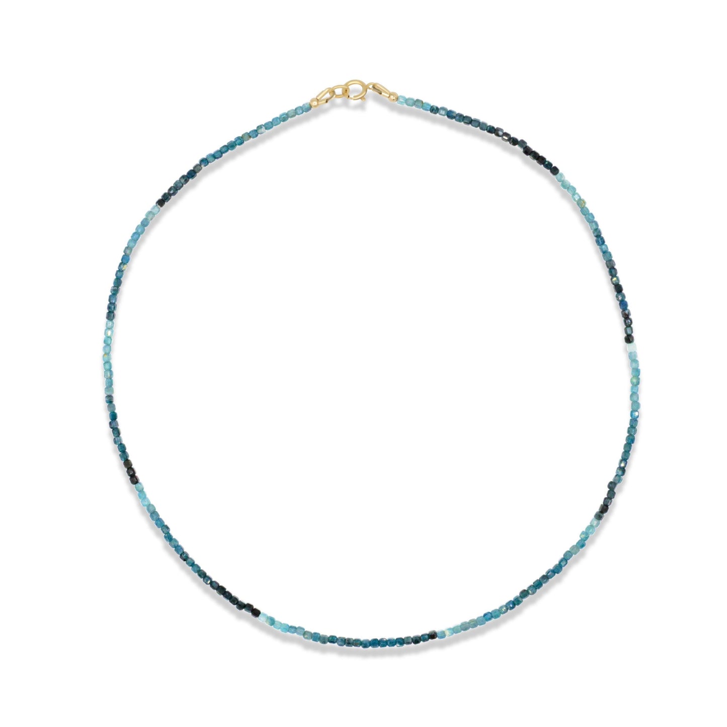 Earthly Abundance Grandidierite cube necklace featuring a deep blue gemstone pendant on a delicate chain.