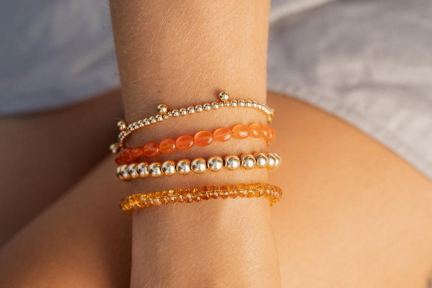 Honey Citrine bracelet with 14K gold-filled links, featuring a polished, warm-toned gemstone for elegant jewelry.