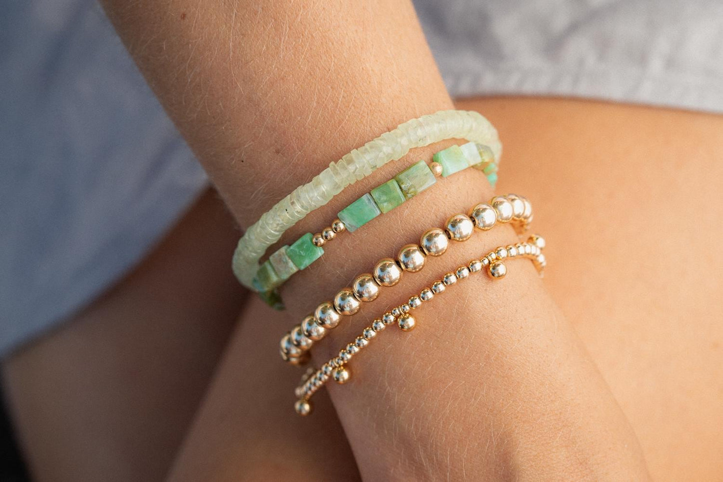 Prehnite beaded bracelet