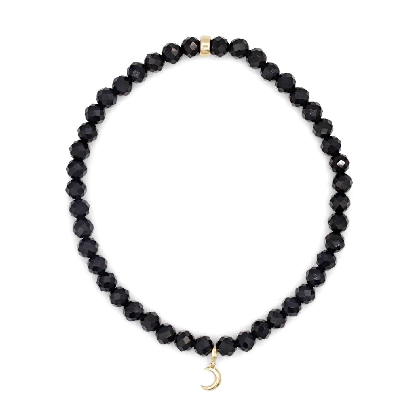 Black Onyx bracelet with 14K gold accents by Earthly Abundance, featuring polished black stone beads and elegant design.