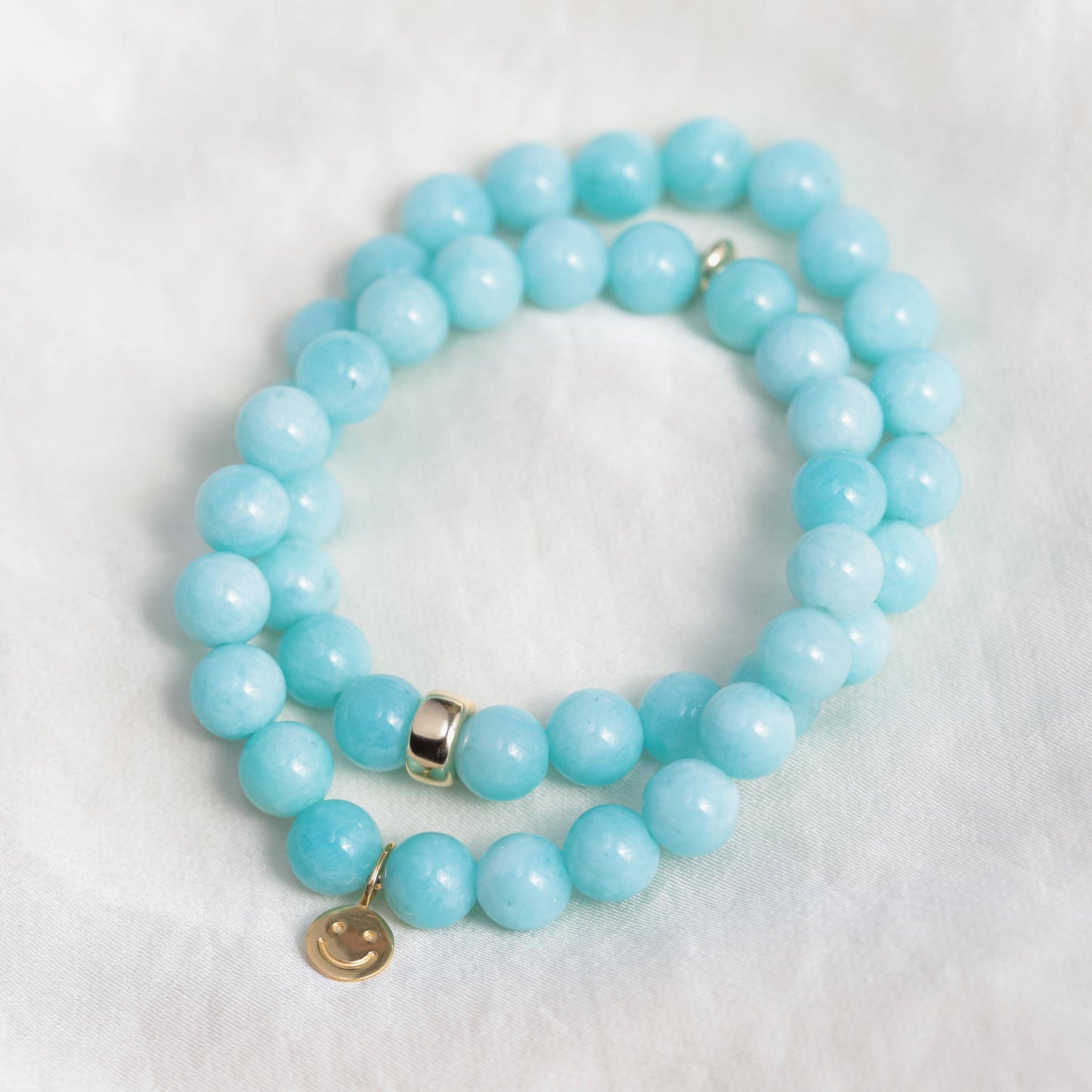 Peruvian Amazonite bracelet featuring smooth, polished blue-green stones from Earthly Abundance.