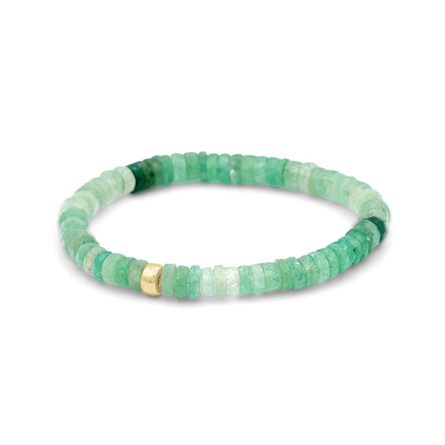 Green strawberry quartz heishi bracelet featuring round gemstone beads, handcrafted by Earthly Abundance for a natural, stylish look.
