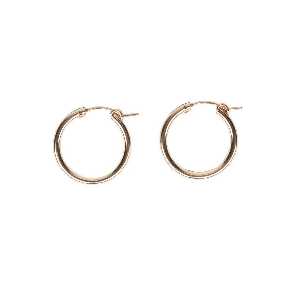 14K gold filled Effortless Hoops earrings by Earthly Abundance, showcasing smooth, circular hoop design on a white background.