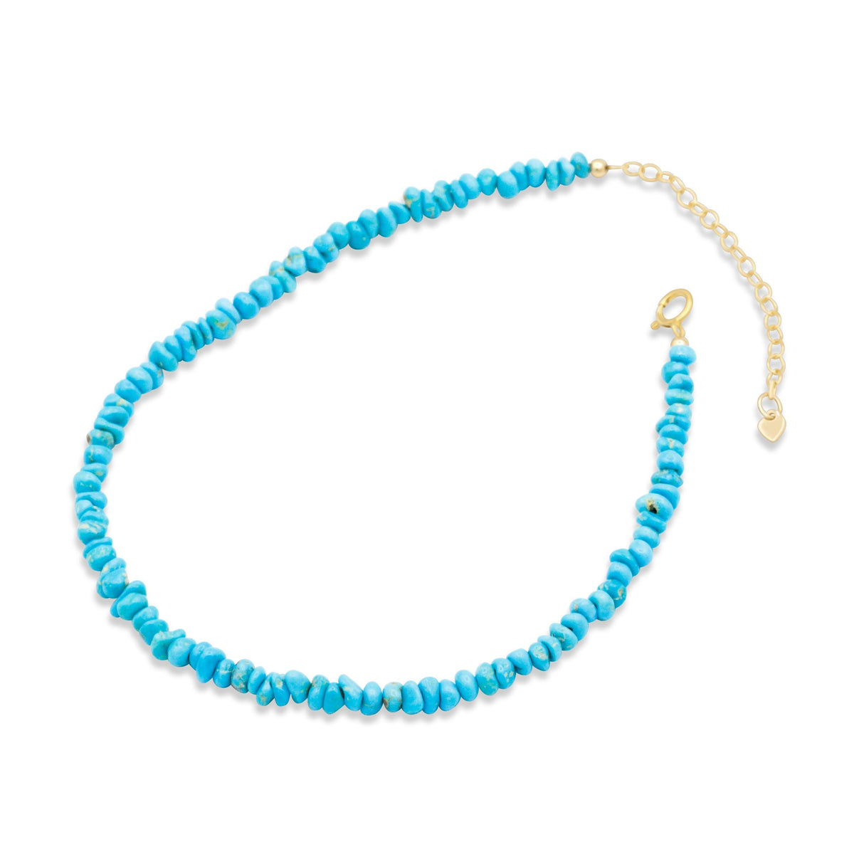 Turquoise anklet with Sleeping Beauty stones and silver chain from Earthly Abundance, summer accessory on a white background.